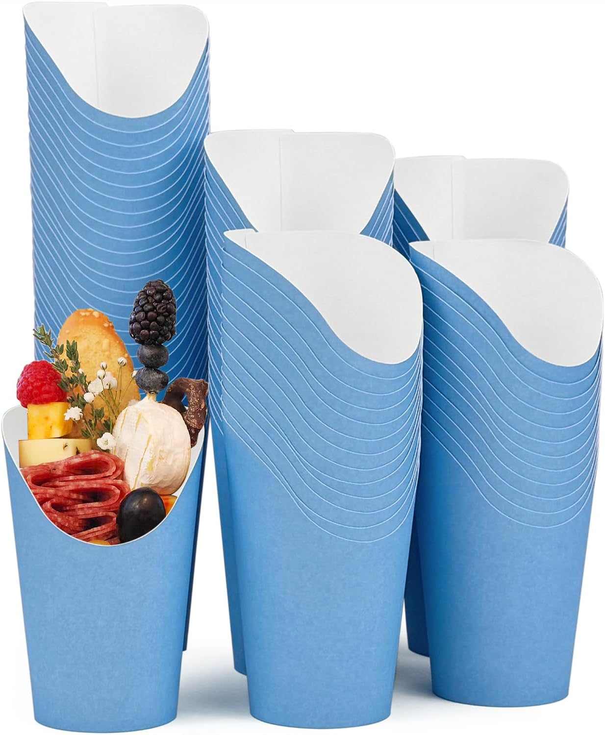 CAMKYDE 100 Pcs French Fries Holder, 12oz Disposable Paper French Fry Cups Blue Charcuterie Cups for all Occasions (12oz, Blue)