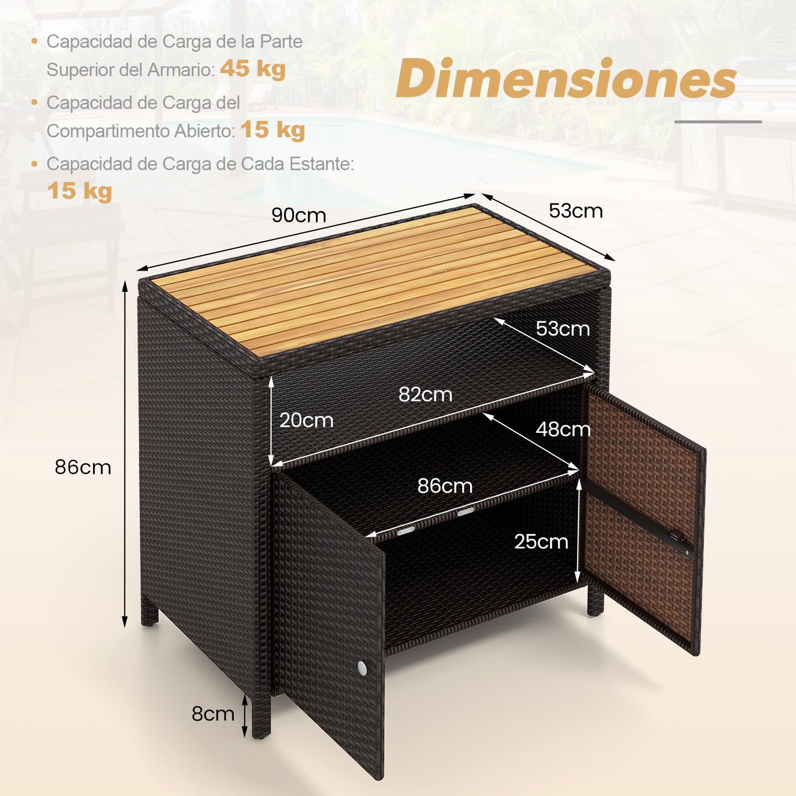 COSTWAY Armario Baja Exterior de Ratán, Armario terraza con Compartimento Abierto y Gabinete Cerrado, Aparador de Mimbre de 2 Puertas Terraza Jardin Exterior, 90 x 53 x 86 cm (marrón)