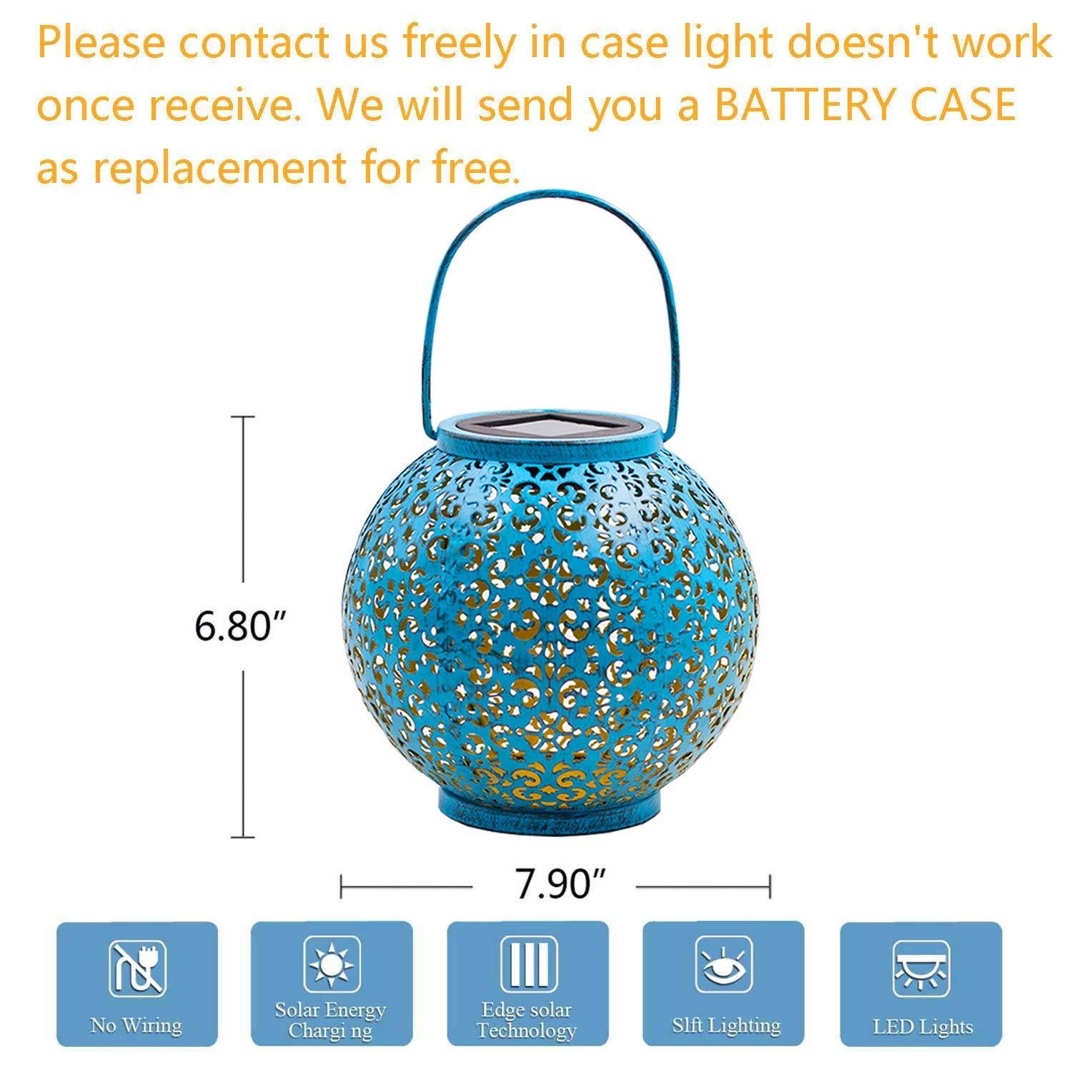 Lampa ogrodowa na zewnątrz metalowa solarna wisząca latarnia światła do ogrodu werandy patio krajobraz dekoracja niebieski/srebrny (niebieski)