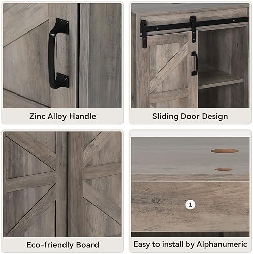 Miniatura 3 de Puluomis Tocador de baño de 24 pulgadas, puerta de granero, soporte de madera moderno, gabinete de baño con baño, barco, recipiente de vidrio azul