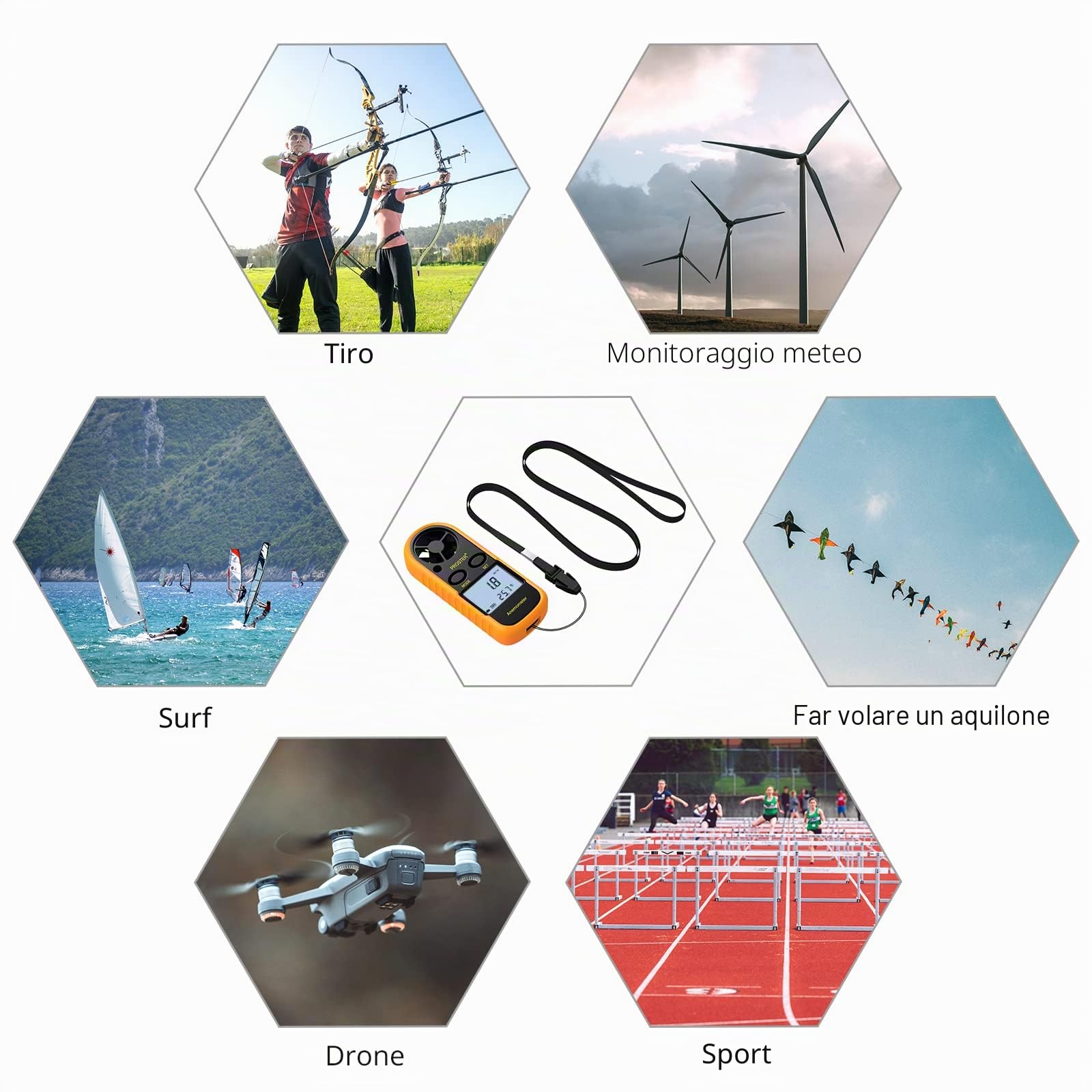Proster Anemometro Digitale LCD Misuratore Velocità Vento Tester Velocità Flusso Aria Termometro con Retroilluminazione per RC Drone Elicottero Windsurf Aquilone Gara Vela Pesca ECC