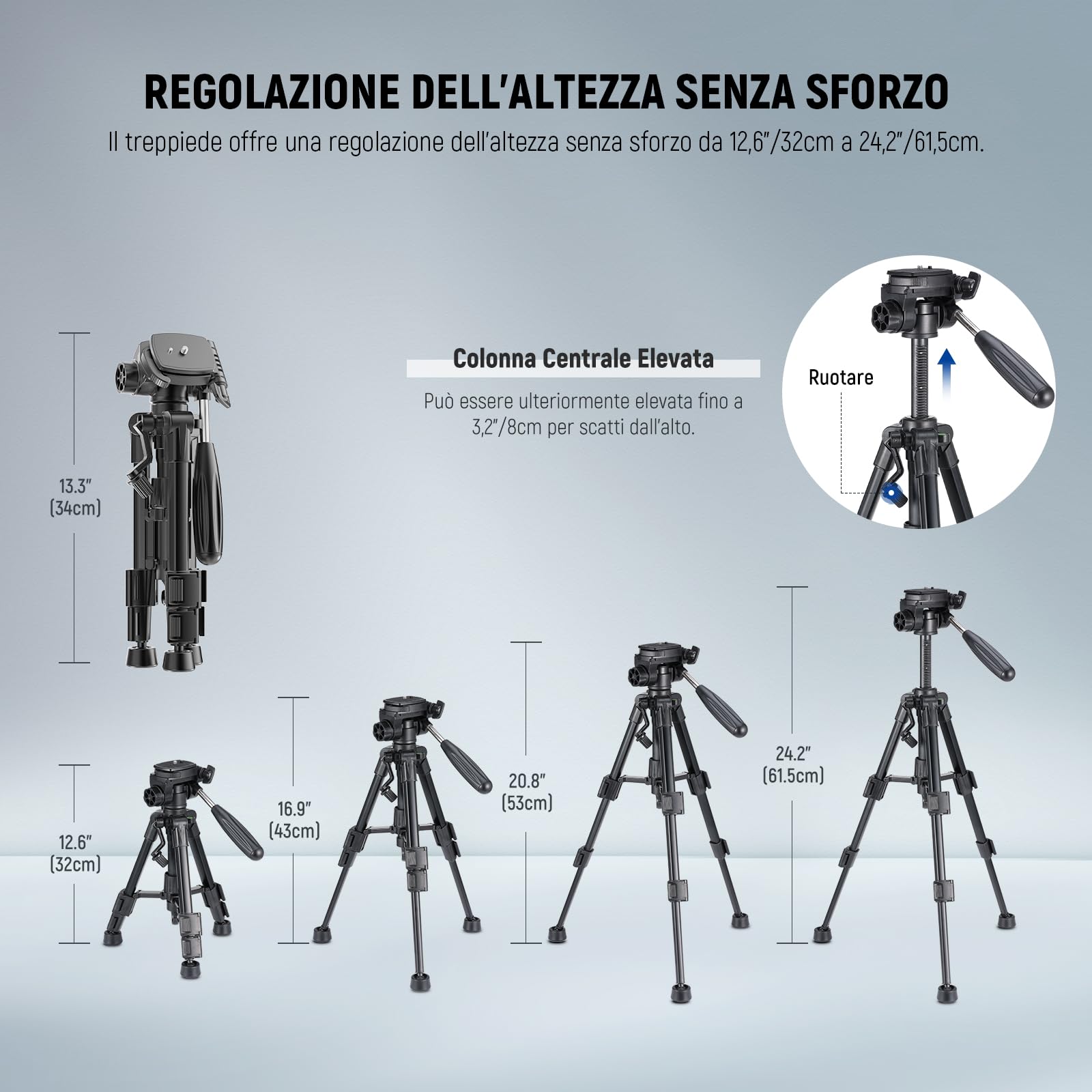 NEEWER Mini Treppiede da Tavolo di Base per Fotocamera e iPhone con Testa a 3 Vie Pan Tilt, Maniglia e Telecomando, Treppiede Portatile con Piastra da 1/4" per DSLR Videocamera, Max 4.4lb/2kg, TP02