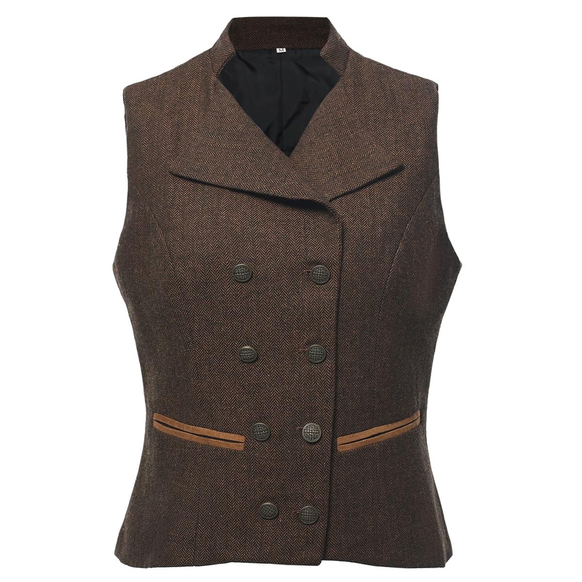 CAMDOM Chaleco de traje vintage de los años 50 para mujer, chaleco de tweed ajustado, chaleco con cuello en V, abrigo de doble botonadura con bolsillos, chaquetas sin mangas