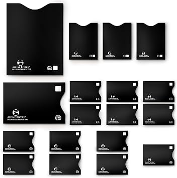 ALPINE RIVERS RFID Blocking Sleeves 18 Pack - 14 Top-Load Credit Card Protectors and 4 Passport Sleeves, 13.56 MHz NFC Blocker, Professional Black