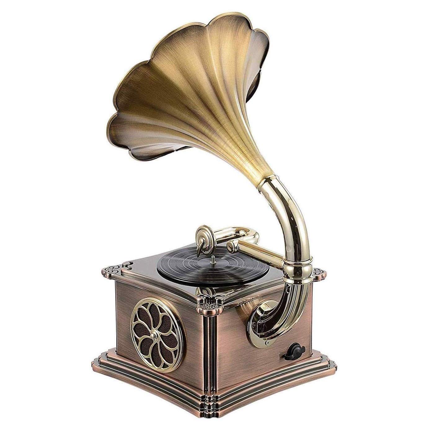 Vintage system głośników stereo w kształcie gramofonu z Bluetooth 4.2, USB i wejściem Aux-in do dekoracji wnętrz i odtwarzania muzyki