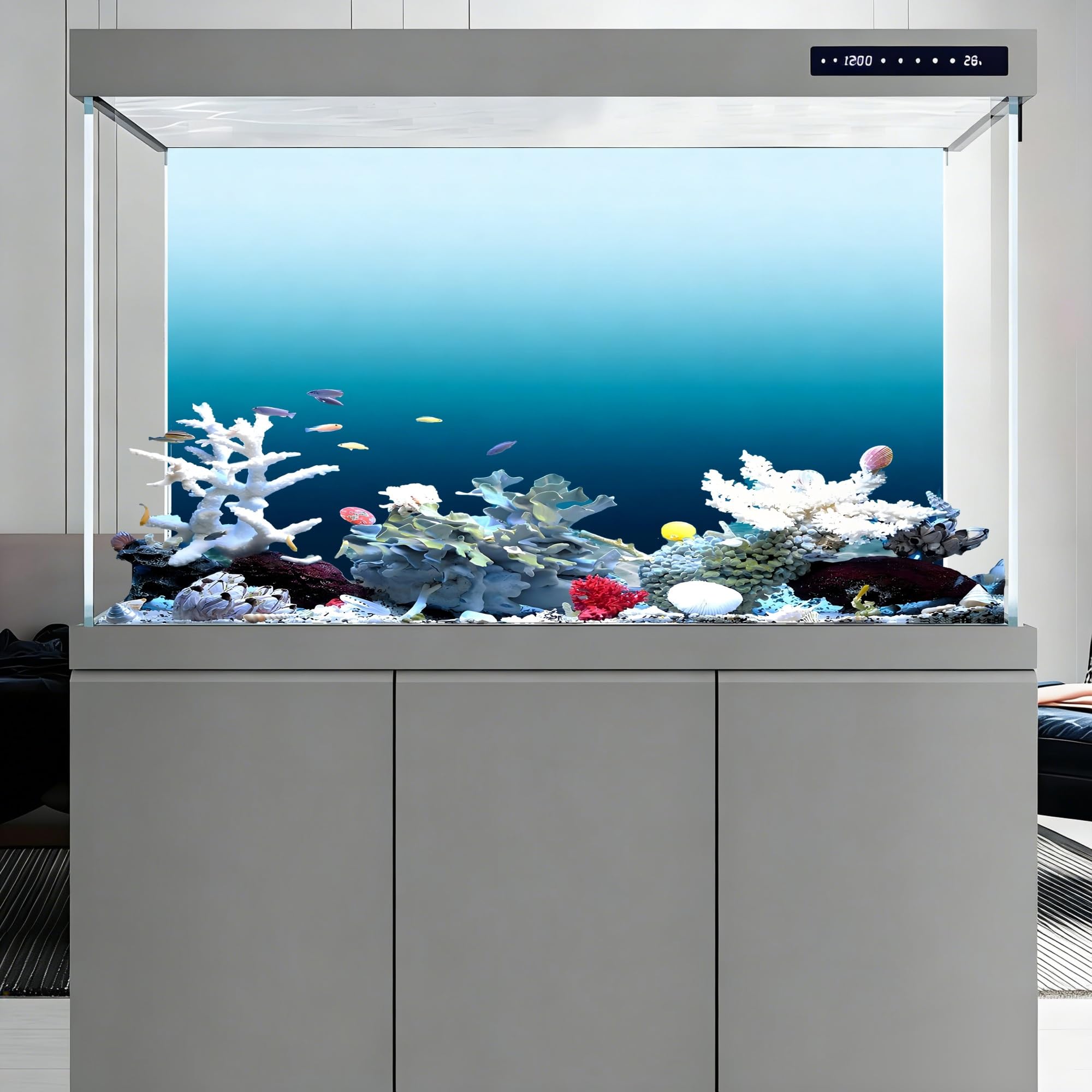 Aquarium Folie Rückwand Weiß-blauer Farbverlauf-Aquarium-Hintergrund
