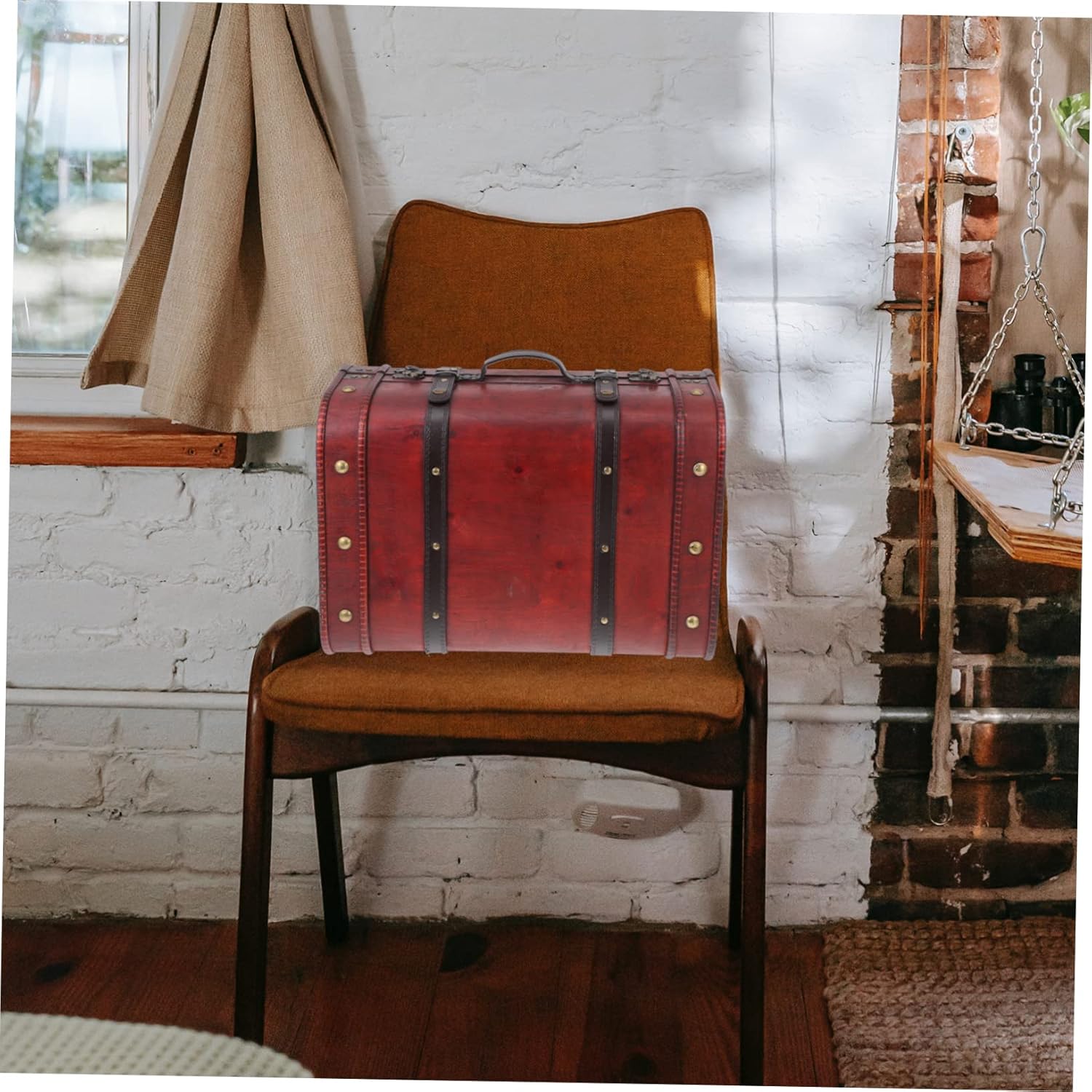 [HOOTNEE] レトロ風木製スーツケース収納ボックス 軽量コンパクト多機能収納ケース 書類 小物整理用 持ち運び便利部屋飾り用