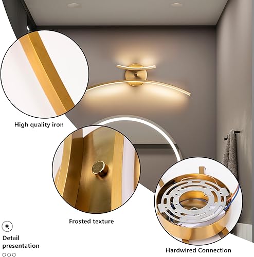 Miniatura 10 de Lámpara de pared LED moderna dorada, lámpara de pared lineal de metal de 24 pulgadas, iluminación LED de pared interior de 4000 K, lámpara de pared