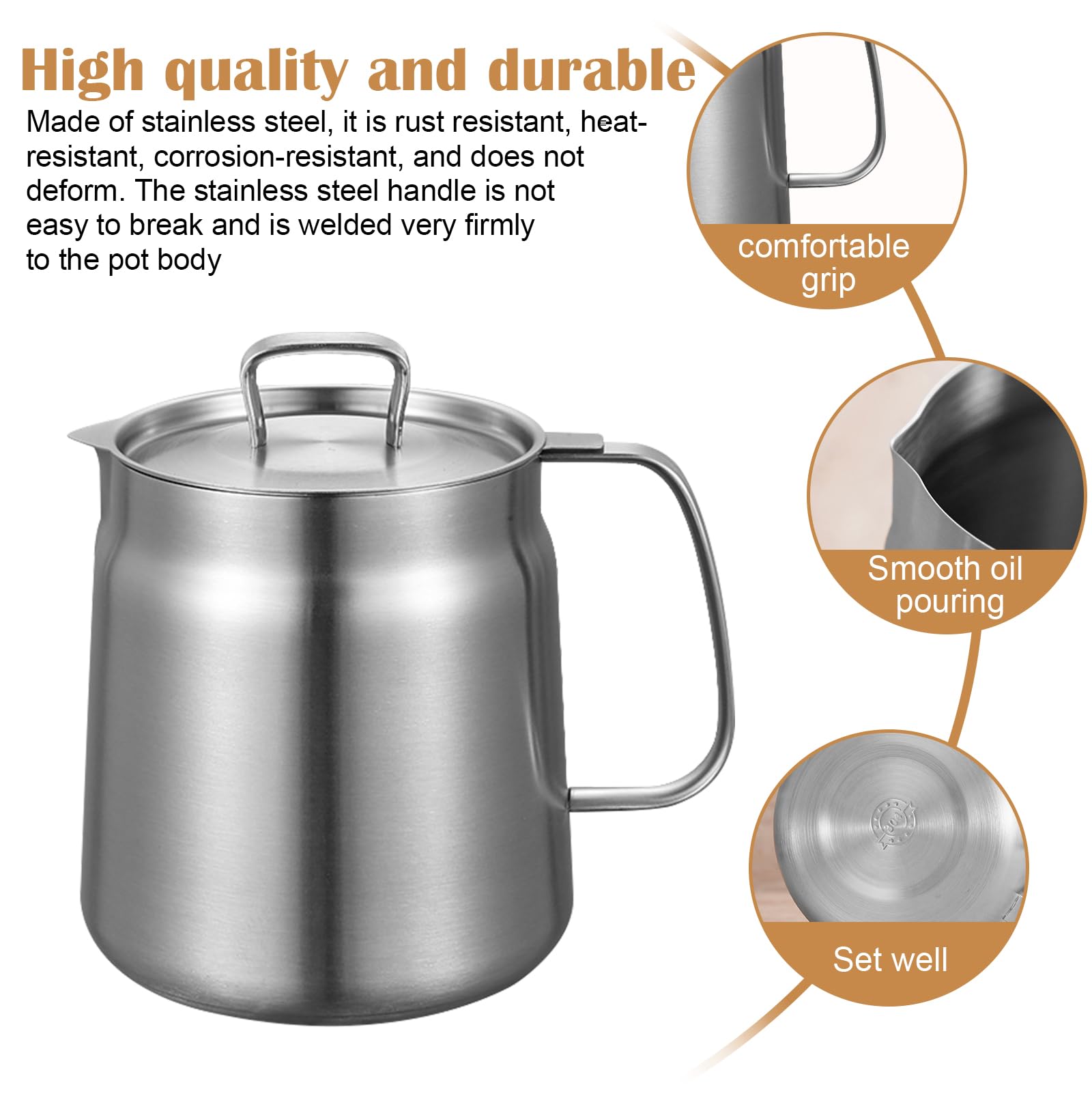 Contenitore per Grasso in Acciaio Inox 2L Con Coperchio, Setaccio e Filtro a Maglia Fine - 2 in 1 per Olio e Grasso da Cucina