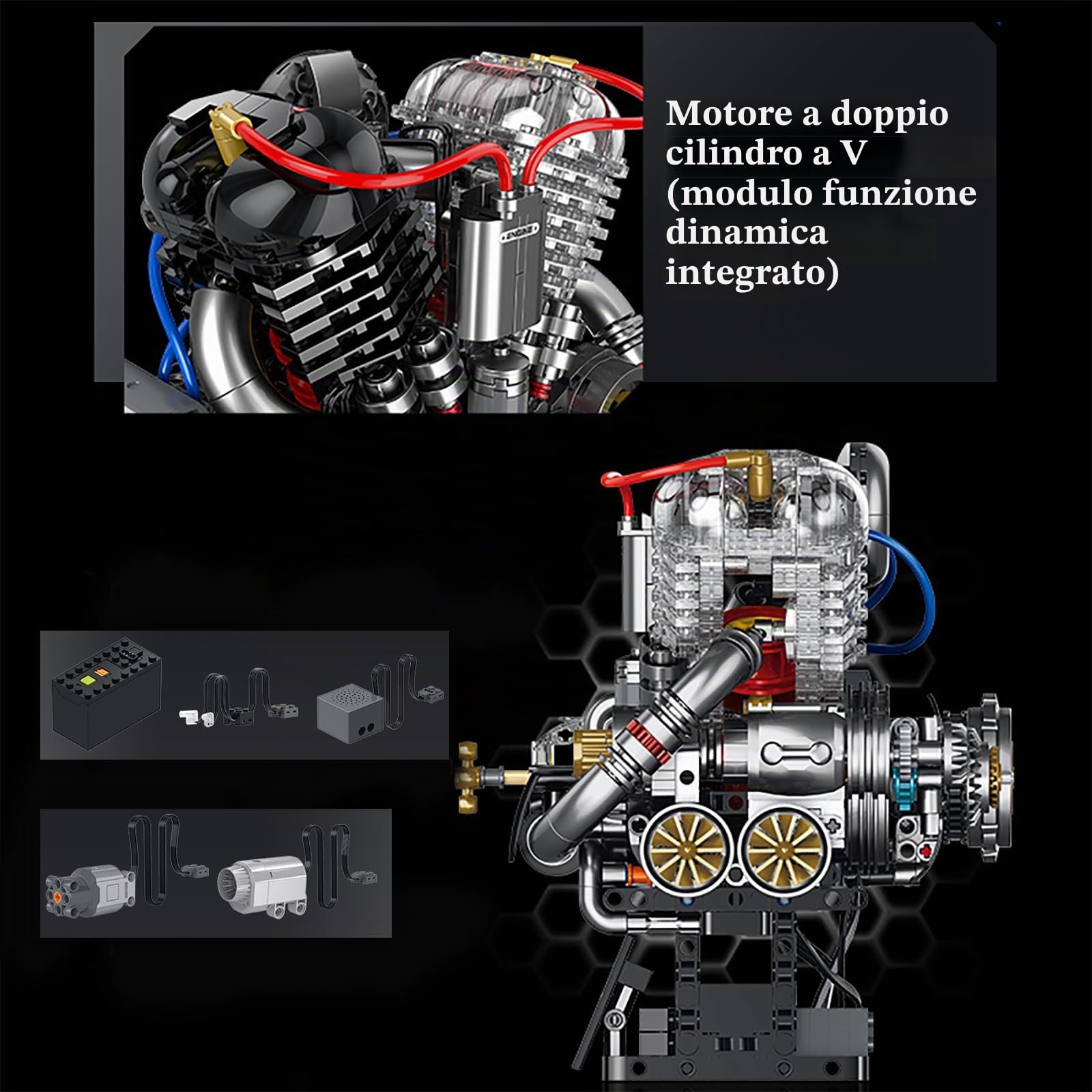 muuchuu Technik V2 - Kit di costruzione per motore con luce e suono a nebulizzazione del motore, per adulti, fai da te hobby STEM, modello regalo per bambini e ragazzi 14 (867 pezzi)