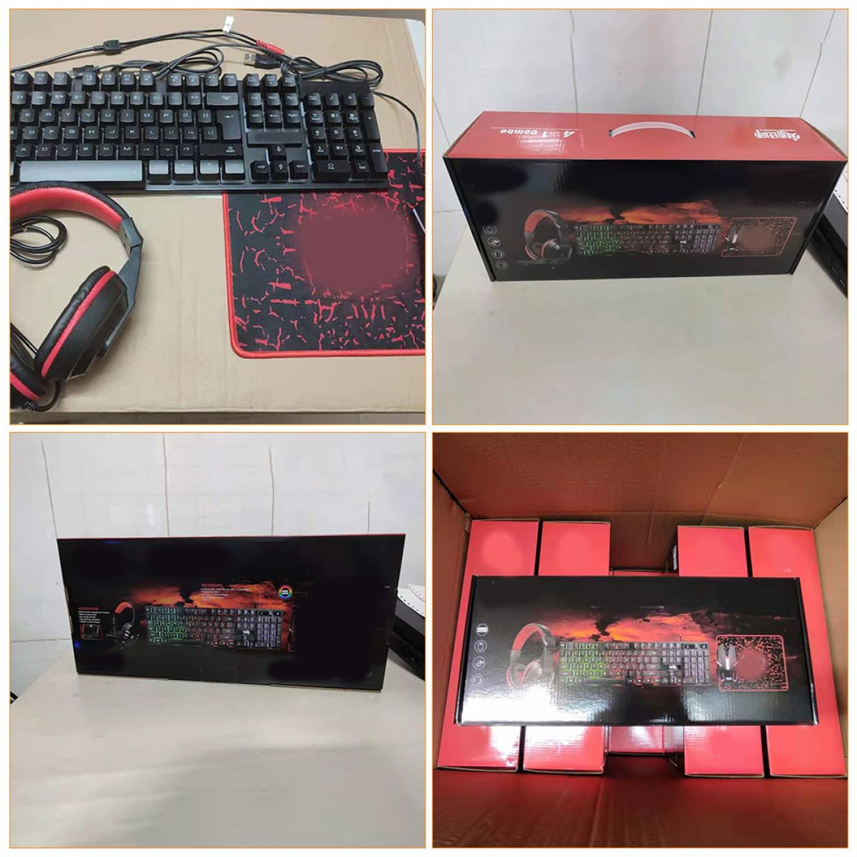 Didiseaon Ensemble Clavier-Souris Rétroéclairé Gamer PC Casque Filaire Tapis de Souris Gaming Ergonomique pour Usage Bureautique et Jeu Couleur Noire