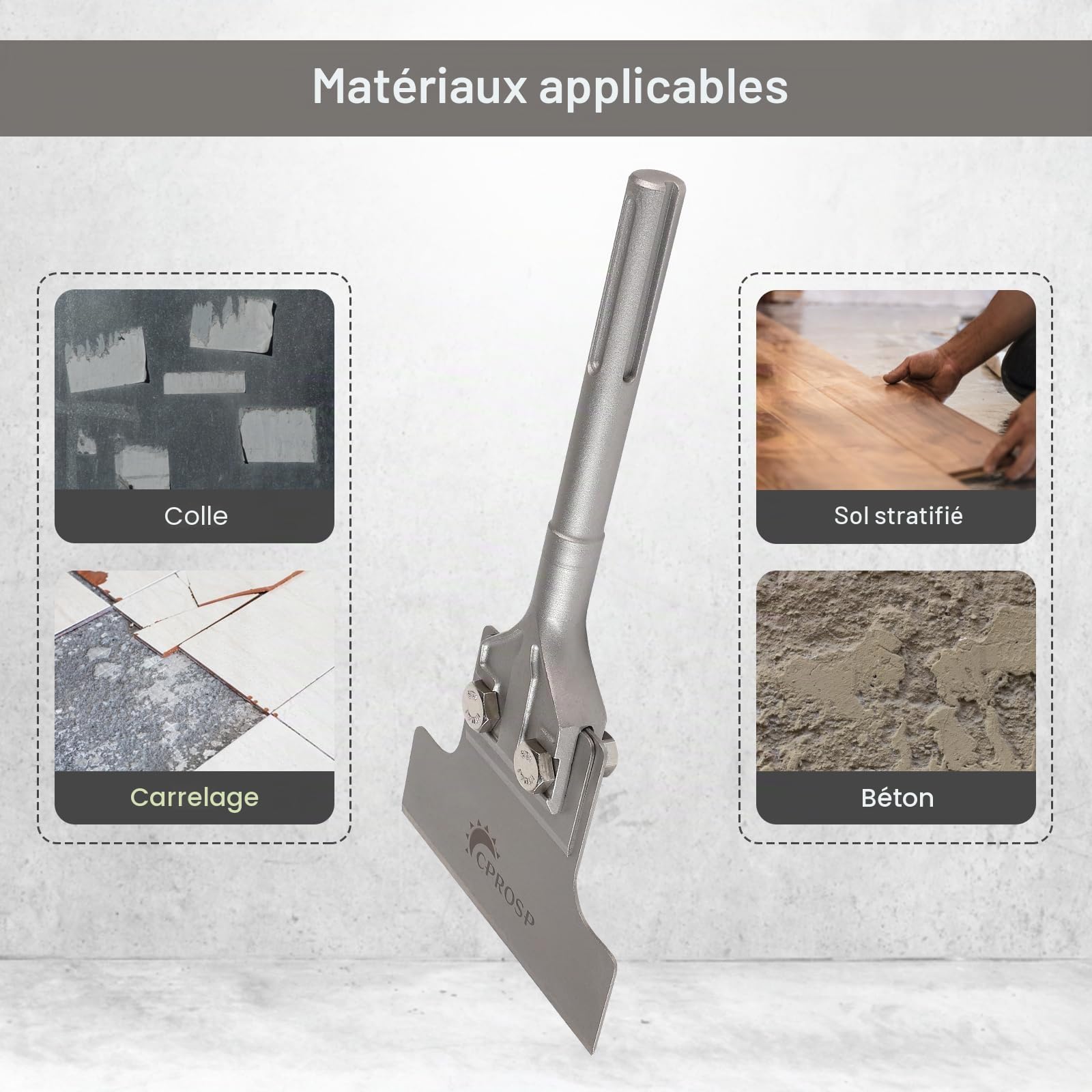 CPROSP Burin à Spatule SDS MAX 300 x 150 mm, Burin Plat, Chisel Carrelage