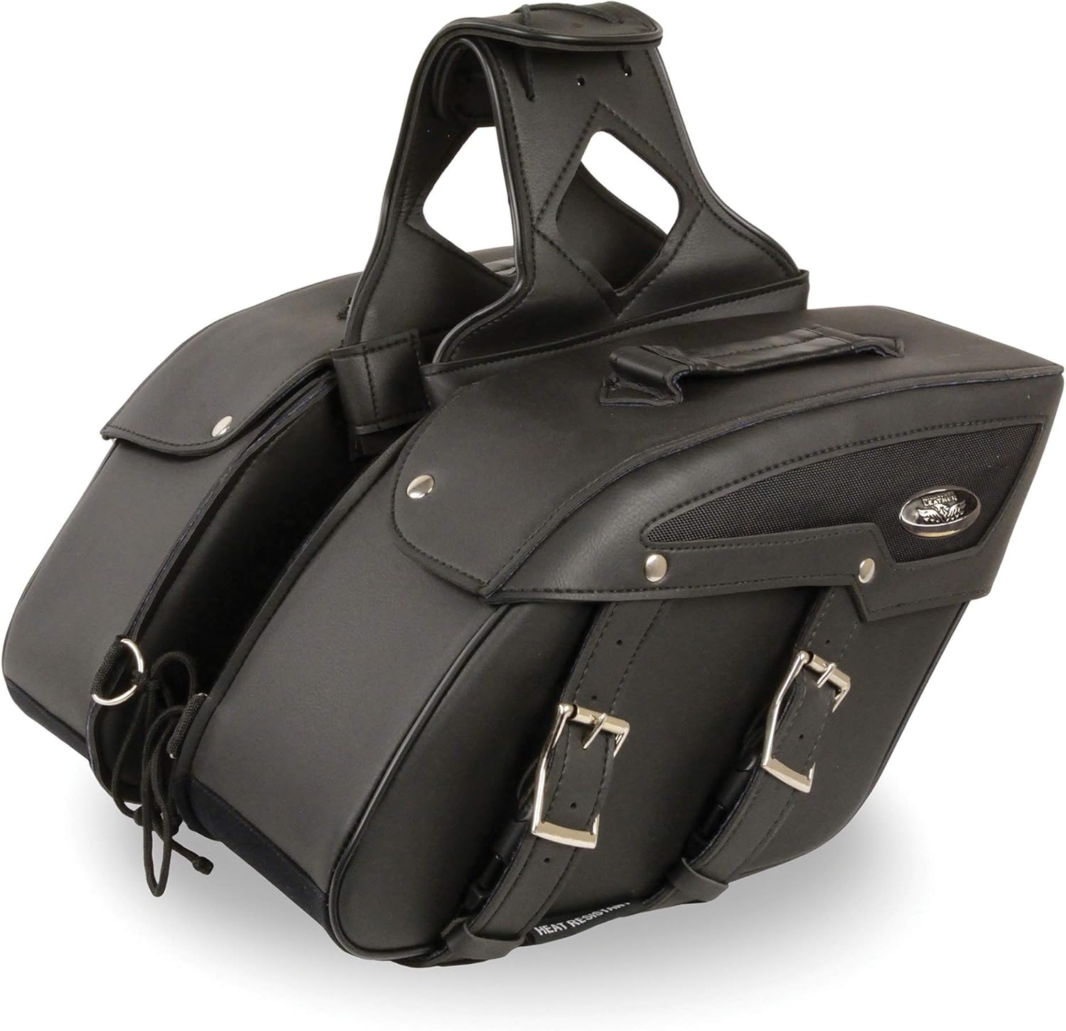 Milwaukee Leather SH65801ZB Black Medium Zip-Off PVC Slanted Throw Over Saddle Bag,One Size