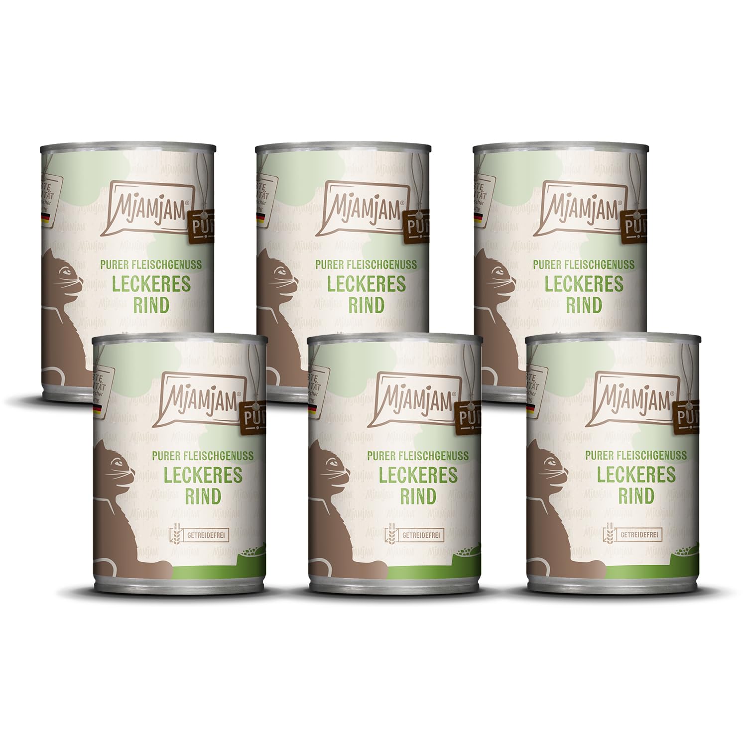 MjAMjAM - Premium Nassfutter für Katzen - purer Fleischgenuss - leckeres Rind pur 400g, 6er Pack (6 x 400g), naturbelassen mit extra viel Fleisch