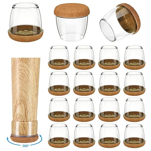 16 Pack Chair Leg Floor Protectors for Hardwood Floors, Round Rubber Furniture Sliders, 360°Felt Pad Bottom Wrapped Thickening Silicone Furniture Legs Caps Covers(Round,Clear-Brown-L)