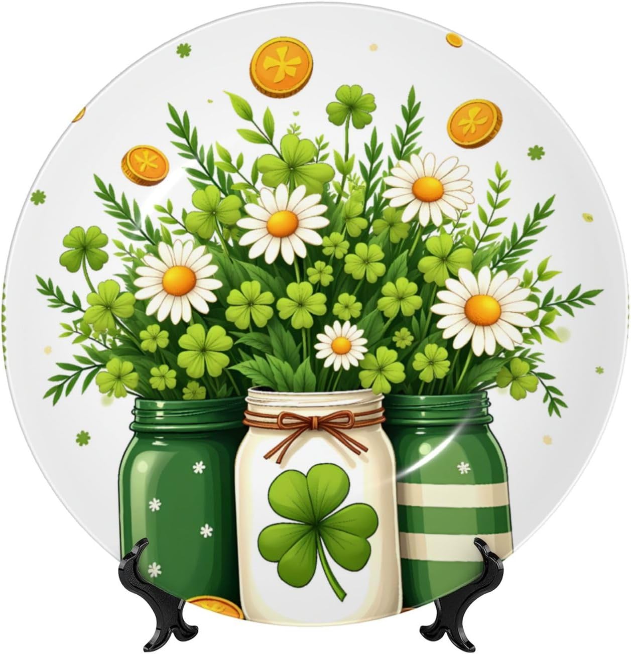 St Patrick Jar Style Ceramic Plate Display Decorative Plate With Stand Wall Hanging Plate For Home Decor 10 Inch