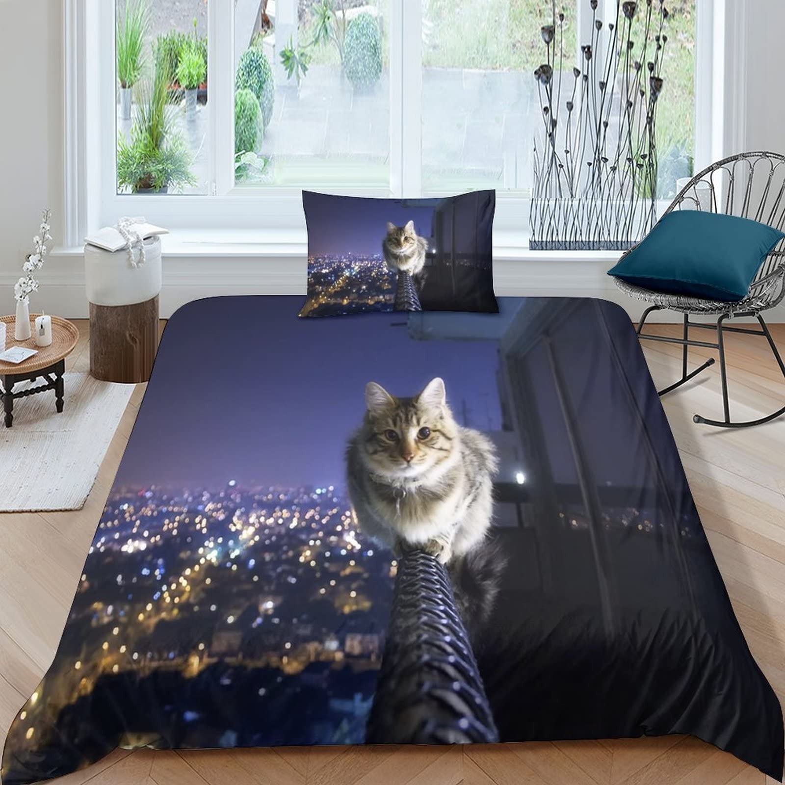 Ensemble de literie chat 3D housse de couette single 135x200cm pour lit ado 2 pièces