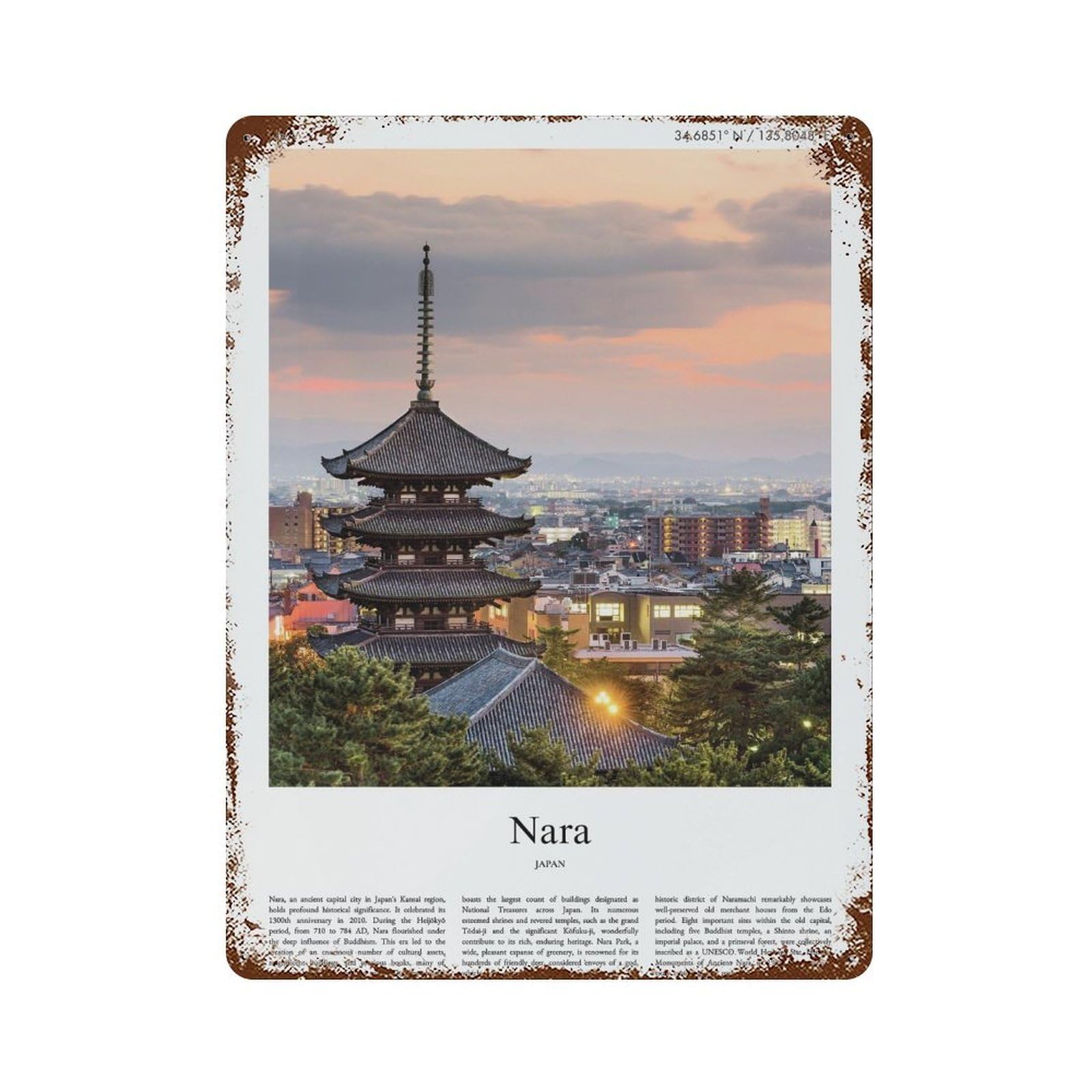xiaoxiaoshen Nara Japan City Scenery Wall Decor Art Metal Tin Poster Modern Home Decor Art Home Bar Shop Decorations Vintage Sign 40x30cm