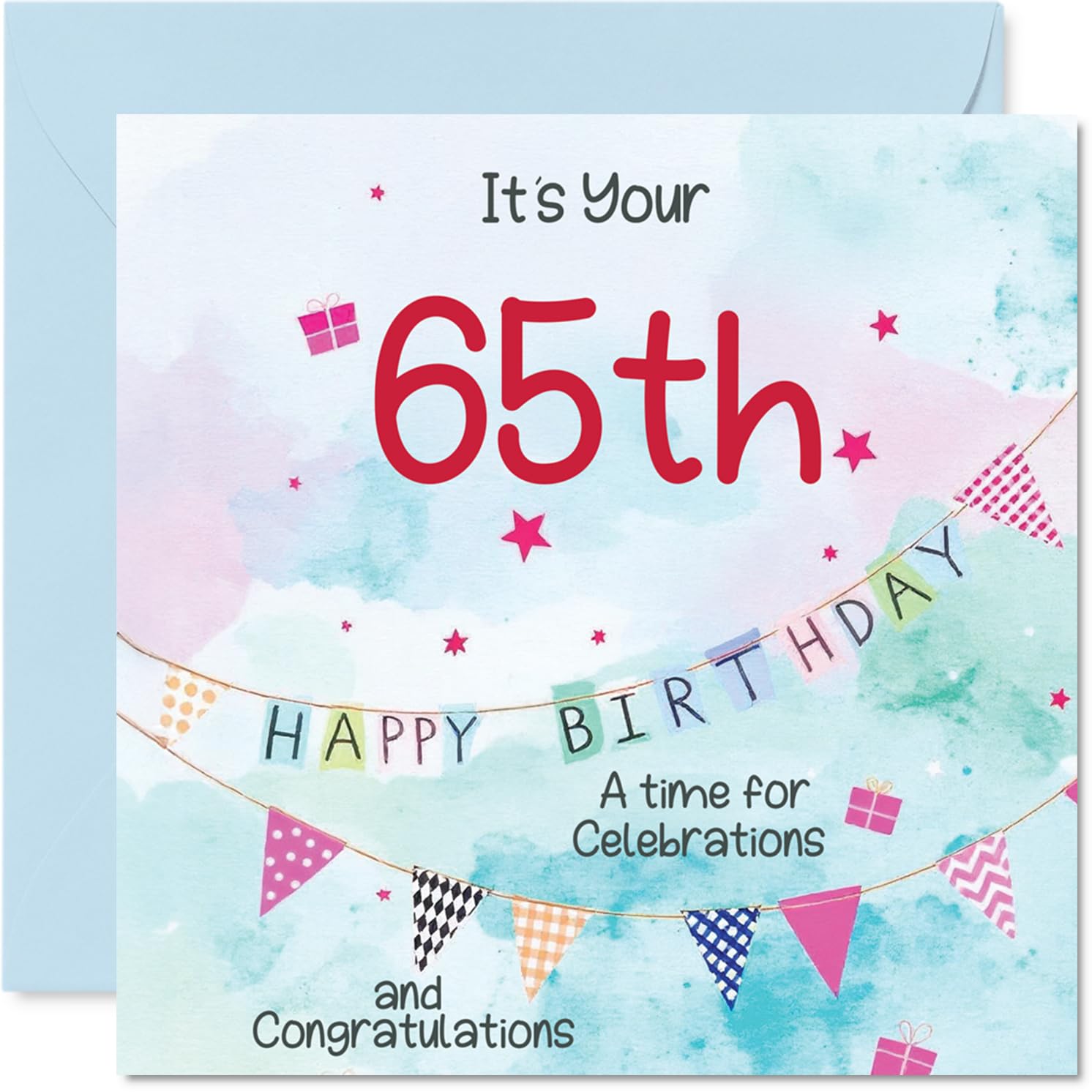 65th Birthday Cards for Men - Party Bunting - Happy Birthday Card for 65 Year Old Man Uncle Cousin Neighbour Husband, 145mm Bday Greeting Cards
