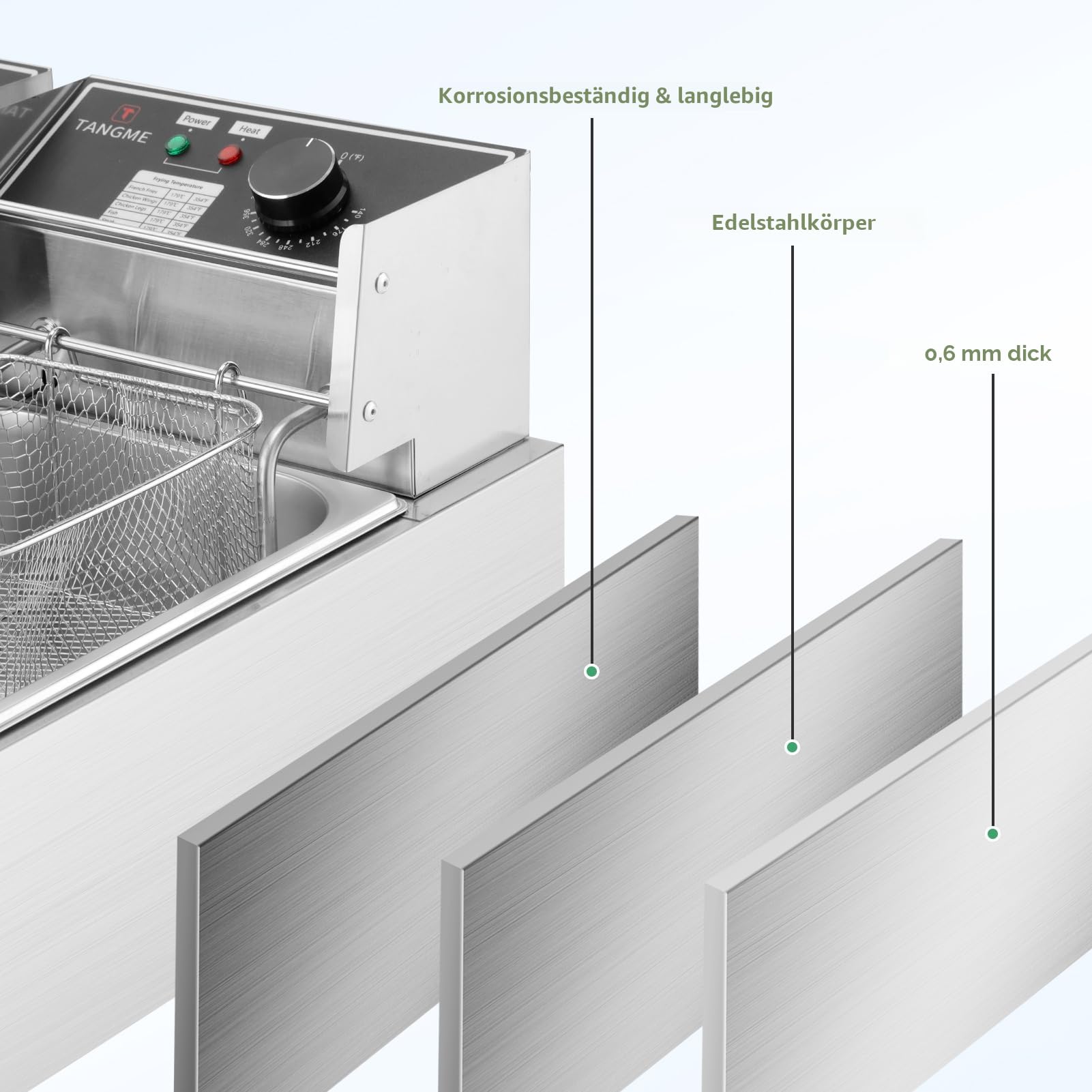 Fritteuse mit Korb 10L/12,7QT 2500W Elektrische Fritteuse 0,8mm Edelstahl Verdickt Arbeitsplatte Öl Fritteuse Große Kapazität für Haushalt und Gewerbliche Nutzung mit Temperaturbegrenzer