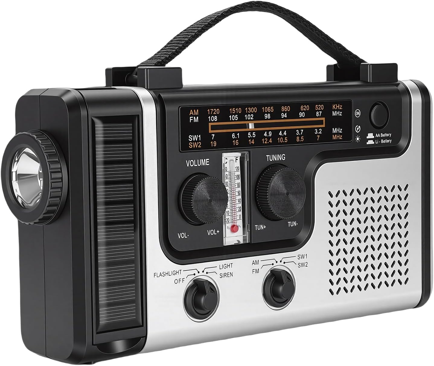 ciciglow Portable Solar Hand Crank Radio, Outdoor Emergency Radio with AM FM SW Bands, 1200mAh Power Bank and Flashlight for Camping, Hiking, Travel and Home Emergency