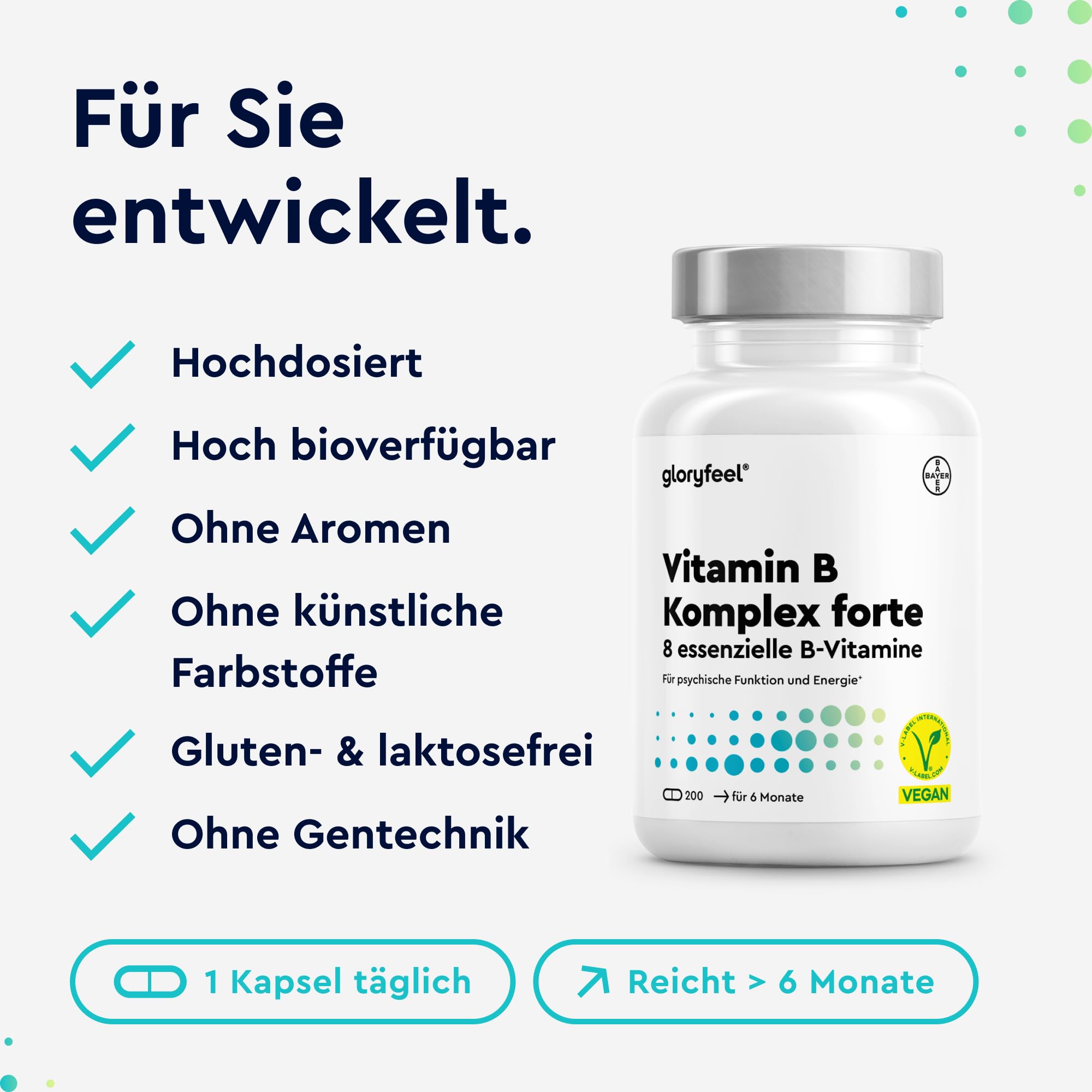 Vitamin B Komplex - 200 Kapseln (7 Monate) - Alle 8 B-Vitamine (B1, B2, B3, B5, B6, B7, B9, B12) - Vegan & hochdosiert - Laborgerpüft & in Deutschland entwickelt