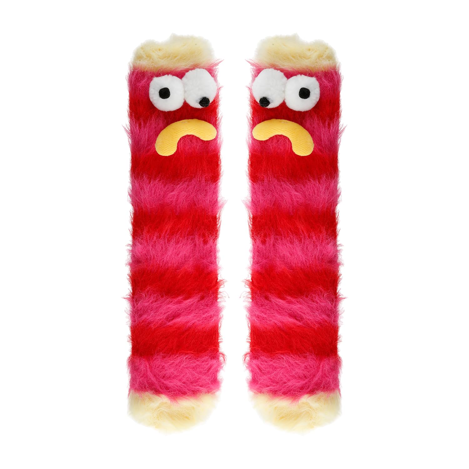 Tabanzhe Women's Red Fluffy Monster Socks - Cartoon Winter 3D Socks Coral Velvet Warm Cozy Fuzzy Funny Gifts For & Girls Christmas(Red)