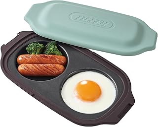 【Toffy/トフィー】 電子レンジ用ダブルグリルプレート K-MW5 電子レンジに入れるだけ 調理器 2品同時調理 時短 タイパ レシピブック付き ふっ素加工 ペールアクア