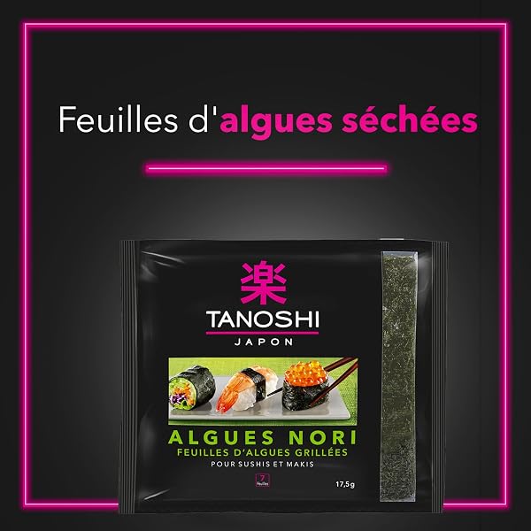 TANOSHI - Feuilles d'Algues Grillées Noires - Nori - Pour Sushis et Maki - Goût Parfumé - Texture Croustillante et Fondante - Qualité Exceptionnelle - 17,5g - 2