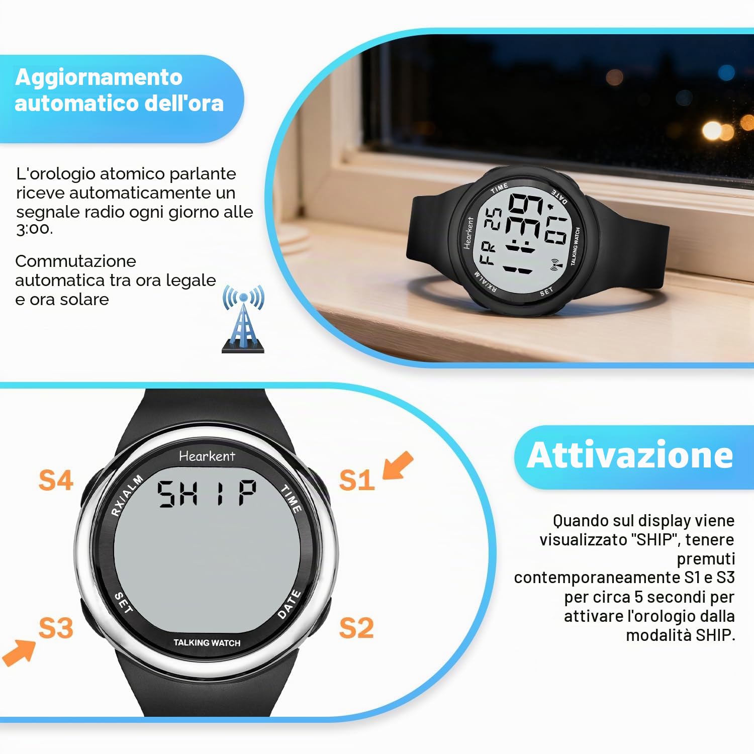 Hearkent Orologio parlante per ipovedenti o anziani LCD grande numero facile da leggere Atomic Orologi parlanti per persone non vedenti
