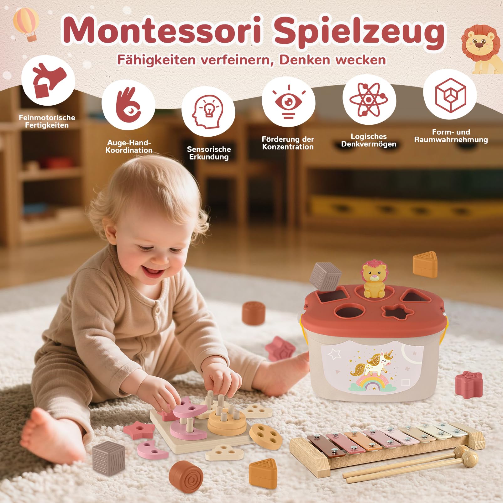 5 in 1 Babyspielzeug ab 6 Monate, Montessori Spielzeug Baby ab 6 Monate | ﻿ Motorikspielzeug ab 6 Monate, Stapelspielzeug Blöcken, Baby Spielzeug Geschenk 6 12 monate Mädchen Junge