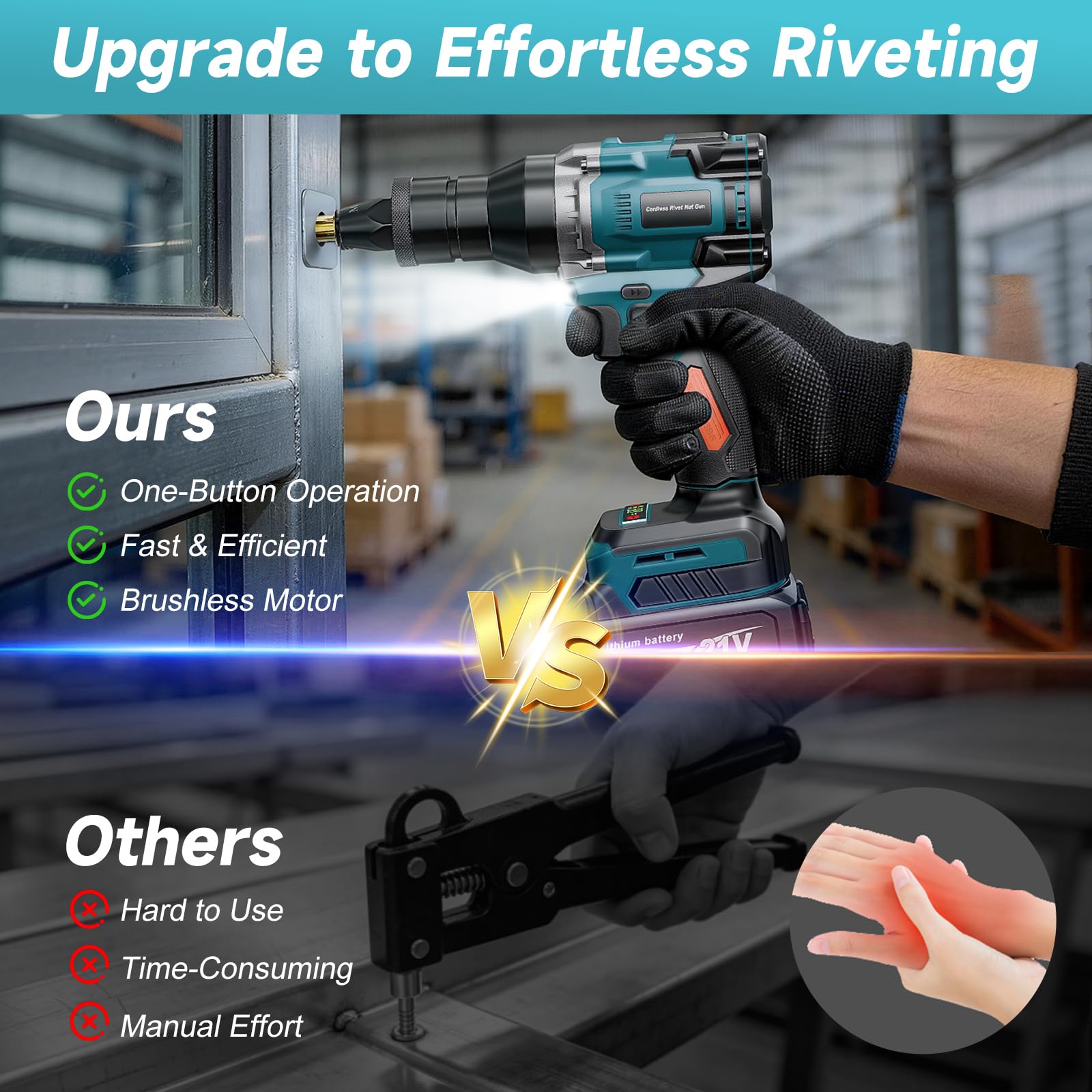 Yofuly Rivettatrice per Inserti Filettati a Batteria Compatibile con Makita 18V Batteria, Pistola Elettrico a Rivetti con 2 Batterie 4.0Ah | Modalità Automatica, con Dadi a Rivetto M6/M8/M10