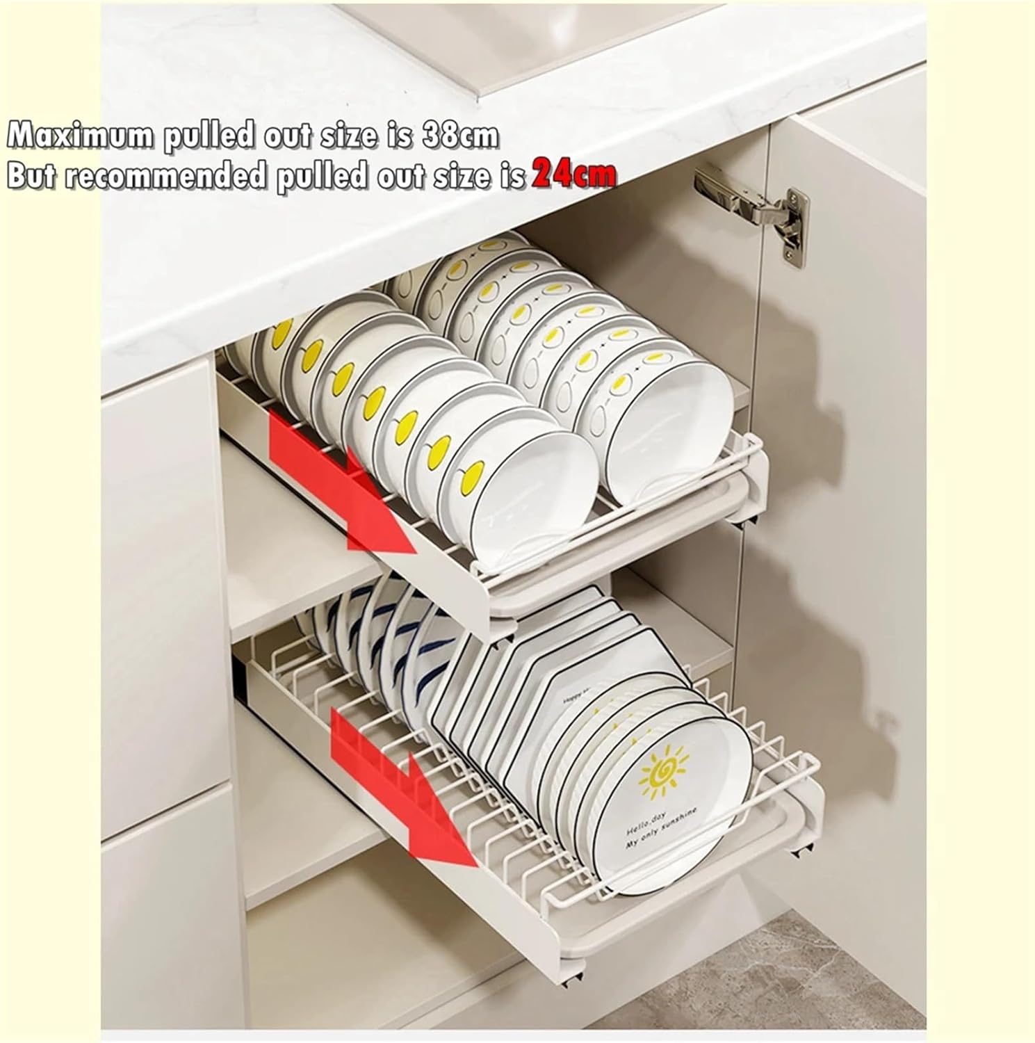 Smooth Sliding Kitchen Cabinet Rack Pull Out Dish Drying Drawer With Water Tray Drainer Stainless Steel Bowl Basket(Dish Steel Handle)