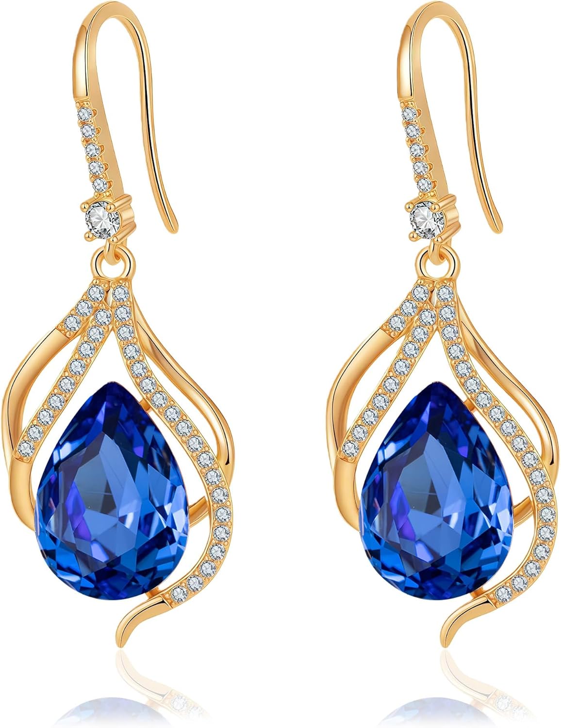 Austrian Crystal Hollow Teardrop Halo Drop Twisted Dangle Earrings for Women 14K Rose Gold Plated Hypoallergenic Jewelry