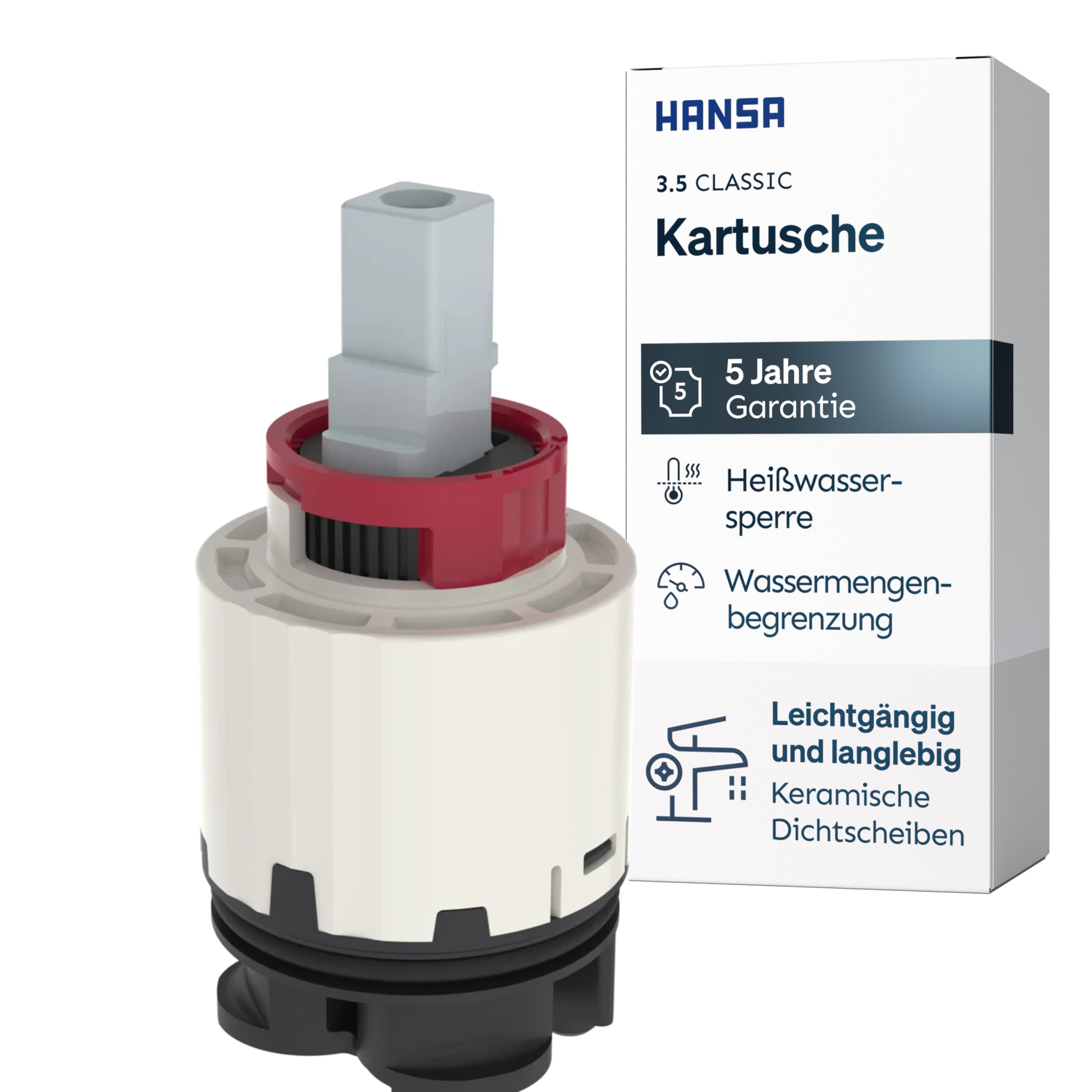 HANSA Steuerpatrone Classic 3.5 I Wassersparende Keramikkartusche für Einhebelmischer I Ersatz für Küchenarmatur & Badarmatur I Kartusche mit einstellbarem Temperaturbegrenzer & Wassermengenbegrenzer