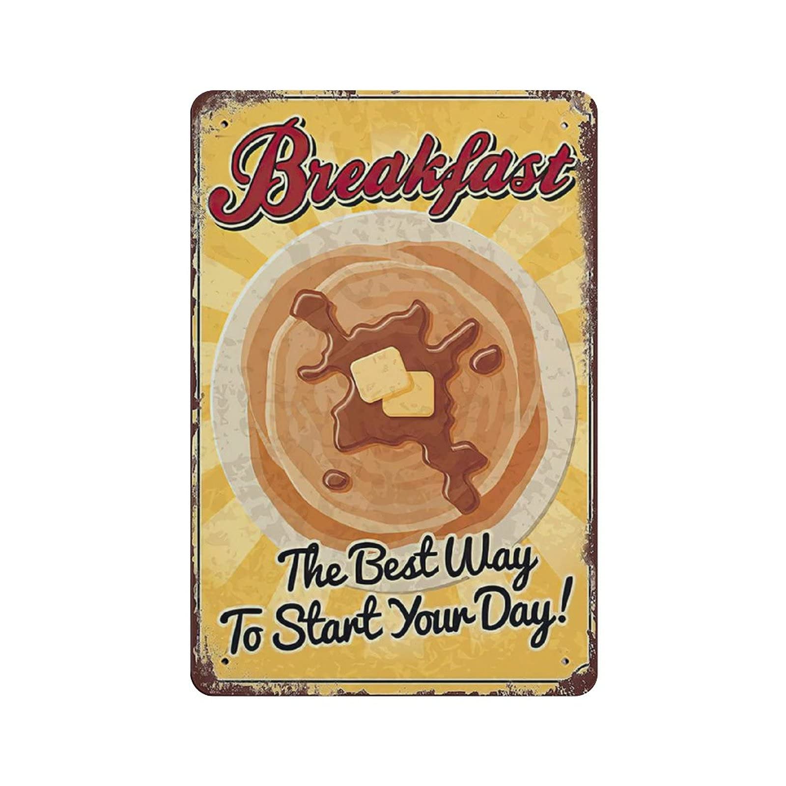 Metal Tin Sign Breakfast Poster Vintage Tin Poster Metal Sign Wall Decoration Country Kitchen Home Garage Decor 12"x8"