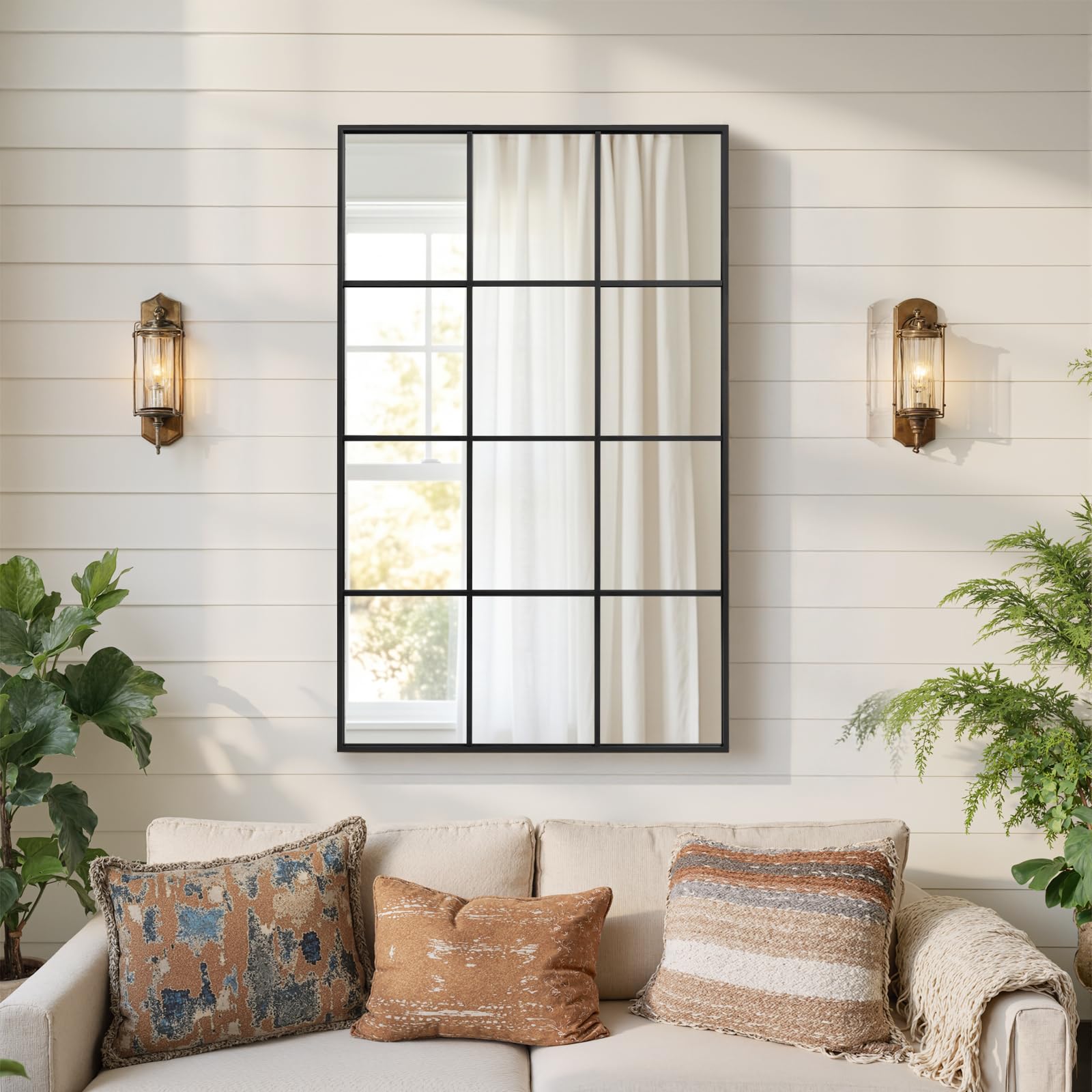 Reflix Garden Outdoor Mirror, 90 x 60 cm Wall Mirrors for Decor, Window Mirror with Aluminum Frame for Hallway,Living Room,Bedroom, Entryway, Black
