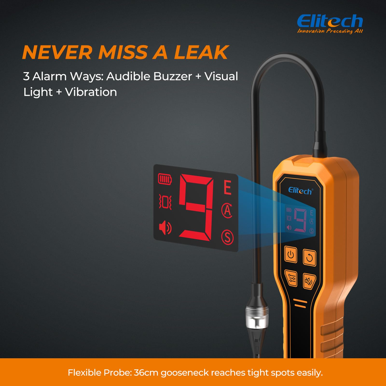 Elitech ELD-270 Detector de Fugas de Refrigerante HVAC – Pantalla Digital y Alarma Vibrante para R32, R410A, R134A, R1234yf