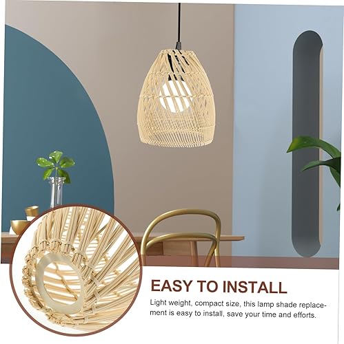 Miniatura 8 de Housoutil Pantalla tejida de ratán para lámpara de araña de ratán, pantalla de lámpara de araña de luz de lujo para colgar en hierro