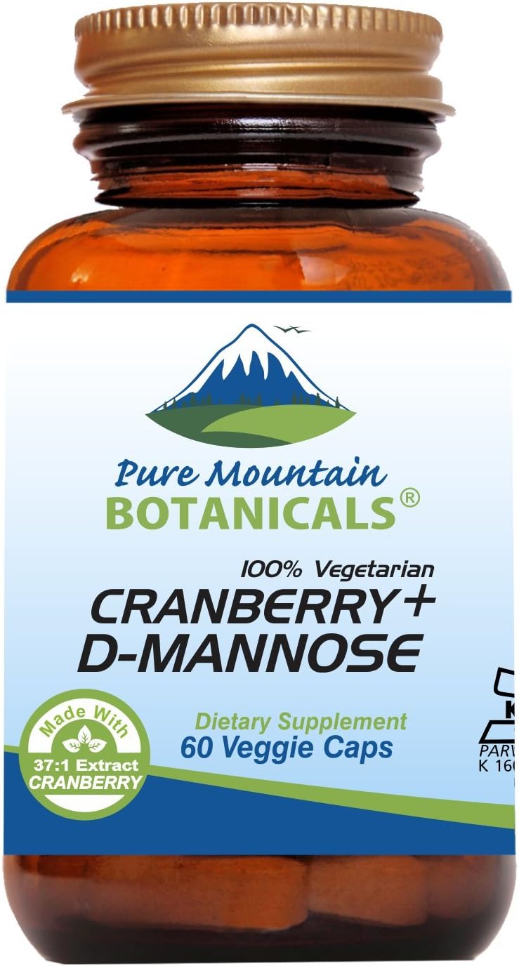 D Mannose with Cranberry Capsules - 60 Count Vegan Kosher - 1000mg D-Mannose for Urinary Tract Health - DMannose 1000mg with Vitamin C for Women and Men