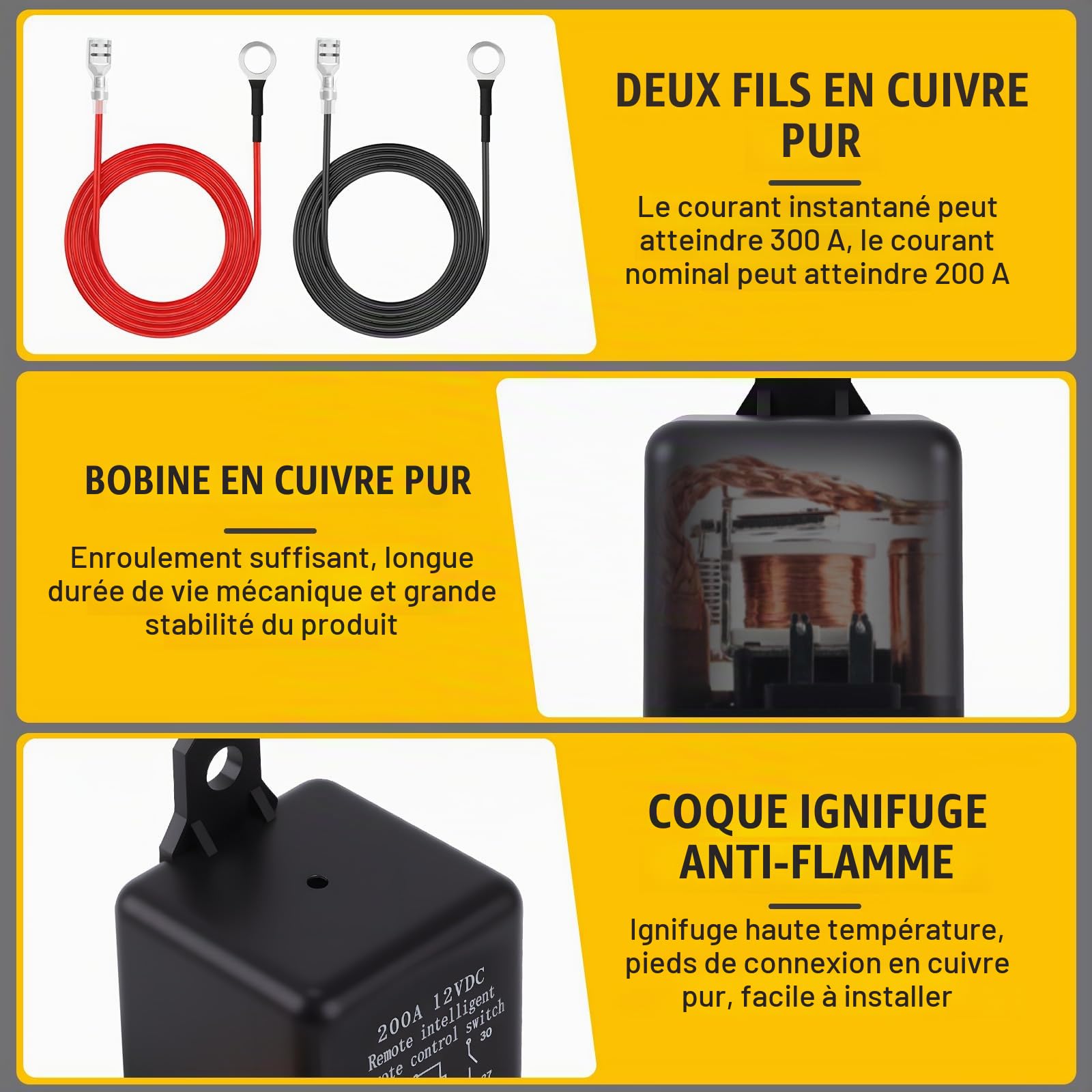 Coupe Circuit Batterie 12V, DC12V 200A Coupe Batterie à Distance, Avec 2 Télécommandes, Antivol,pour Voiture, Bateau, Camion, RV