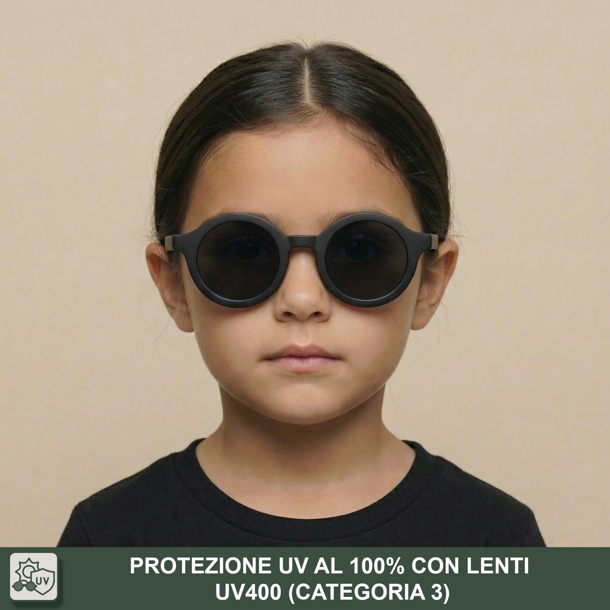 BABYMOCS Occhiali da sole Signature bambini 1,5-7 anni | UV400 Cat. 3 | Bioplastica riciclata senza BPA | Occhiali Rotondi bambino/bambina | Fatti a mano Design Svedese
