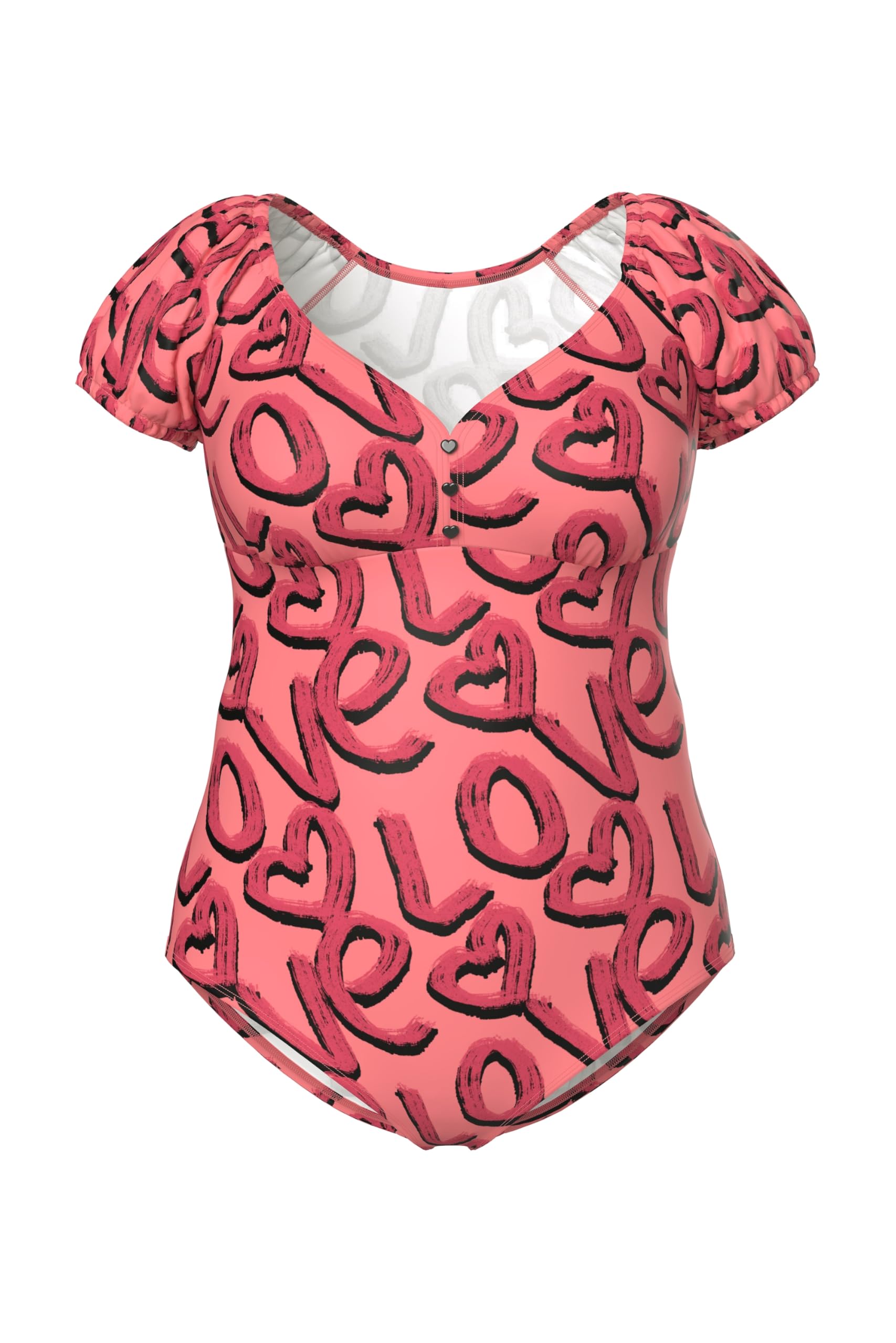 Ulla Popken Badeanzug Isabella, Puffärmel, Love Traje de baño de una Sola Pieza Mujer (Pack de 1)