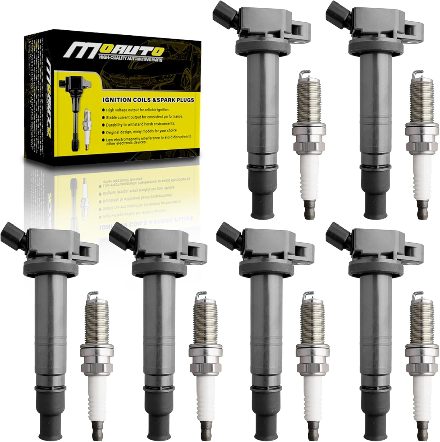 Set of 6 Ignition Coils Pack UF495 90919-02248 & 6 PCS Iridium Spark Plugs Compatible with Toyota Tundra Tacoma 4Runner FJ Cruiser 4.0L V6