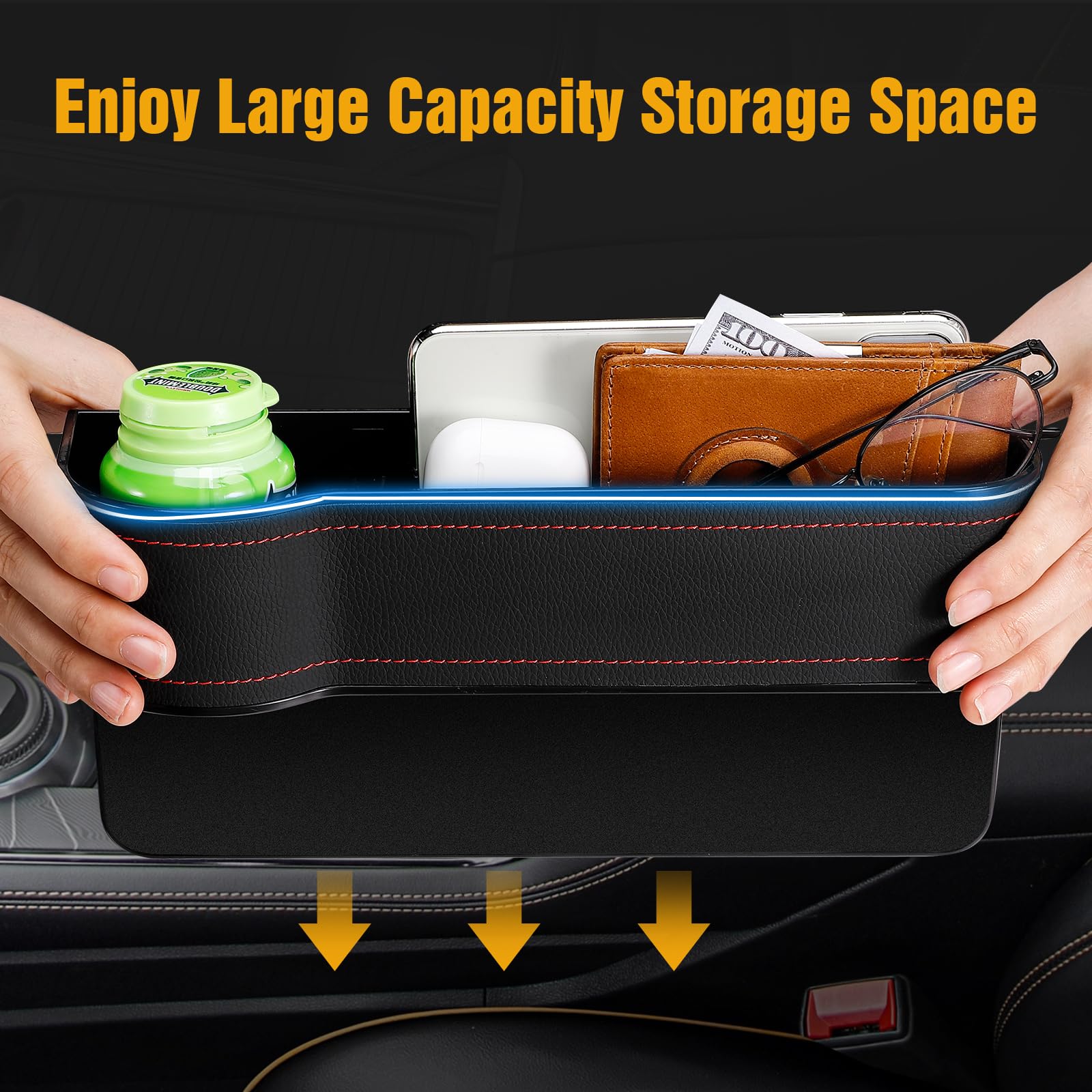 rufuex Car Seat Gap Filler Organizer - 1 Pack of Multifunctional Car Accessory Organizer with Cup Holder for Mobile Phones, Keys, Wallets, Beverages, Coins?The Left Side?