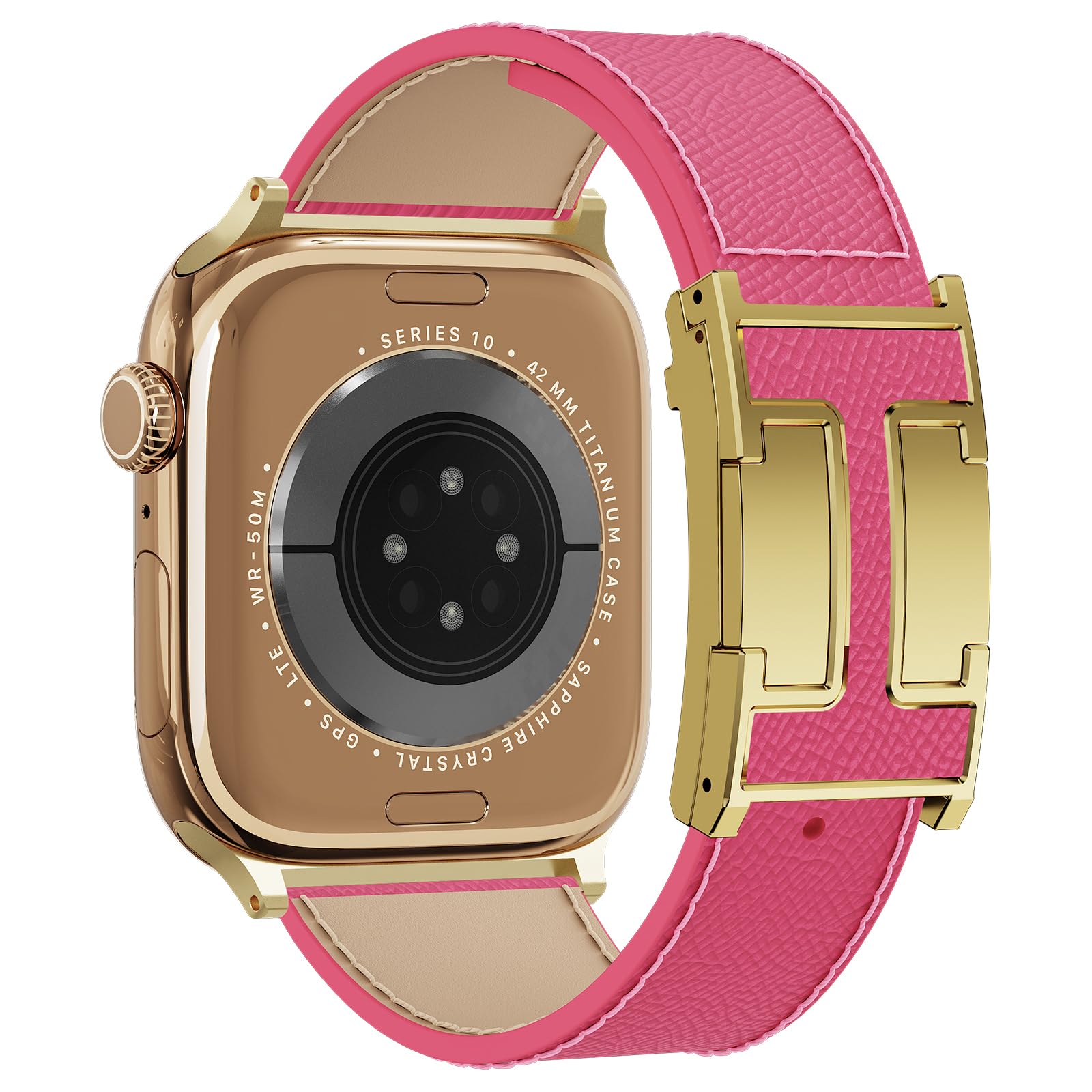 Leather Watch Band with Magnetic Buckle,Dressy Apple Watch Ultra Leather Band Rugged Durable Replacement Strap for Men & Women — view 28