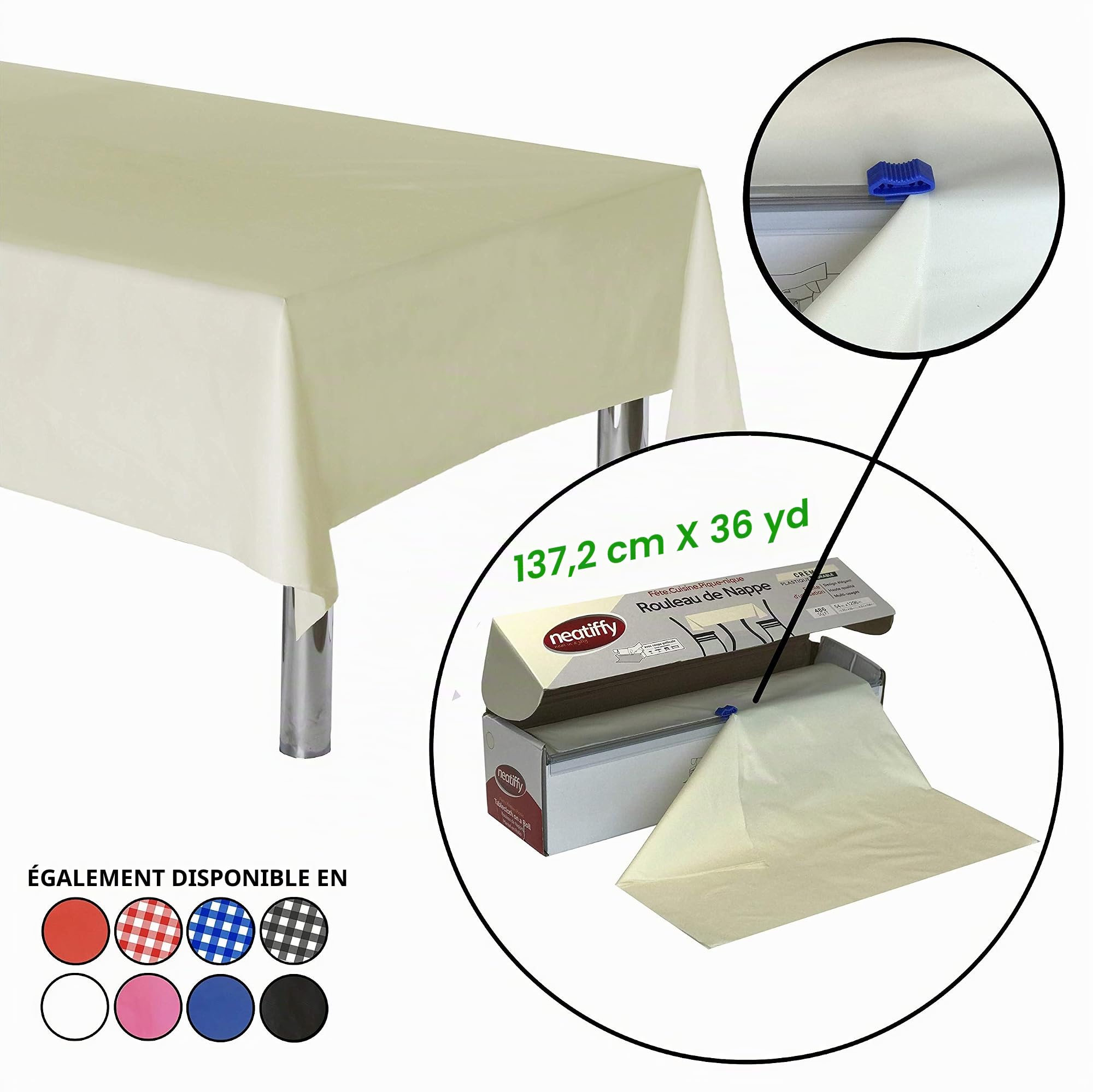 Neatiffy Jetable En Plastique Rouleau De Nappe, Équivalent à 12 paquets de pique-nique, Ivoire