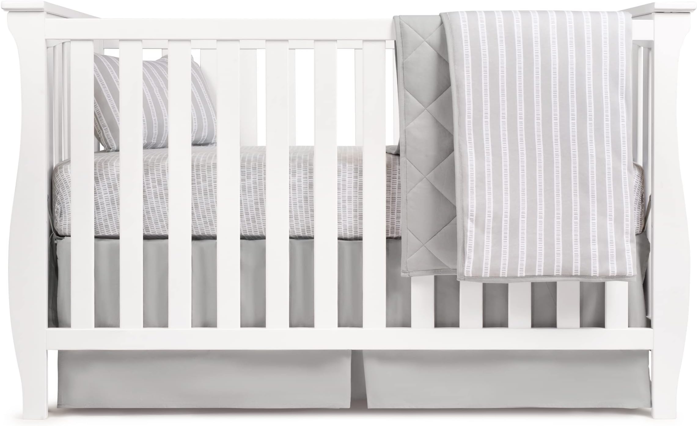 Ely’s & Co. Baby Crib Bedding Sets for Boys and Girls — 4 Piece Set Includes Crib Sheet, Quilted Blanket, Crib Skirt and Decorative Toddler Pillowcase — Grey Design
