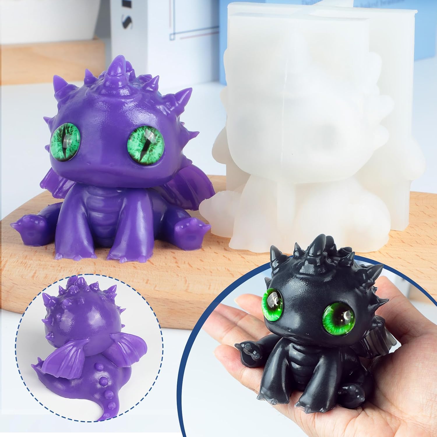 Dragon Taba Squishy Molds Set - Large Silicone Mold with 9 Pairs Eyes-Perfect for Squishy Maker DIY Your Own Unique Squishies