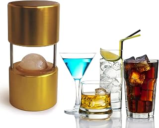 Ice Ball Press, 30mm Ice Ball Maker, Aircraft Al Alloy Ice Ball Press Kit, Premiun Ice Press, Clear Ice Cube Maker Machine, for Bartenders and Home Bar (Gold)